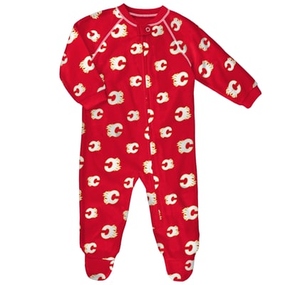 Calgary Flames Outerstuff Infant Allover Print Raglan Full-Zip Sleeper - Red