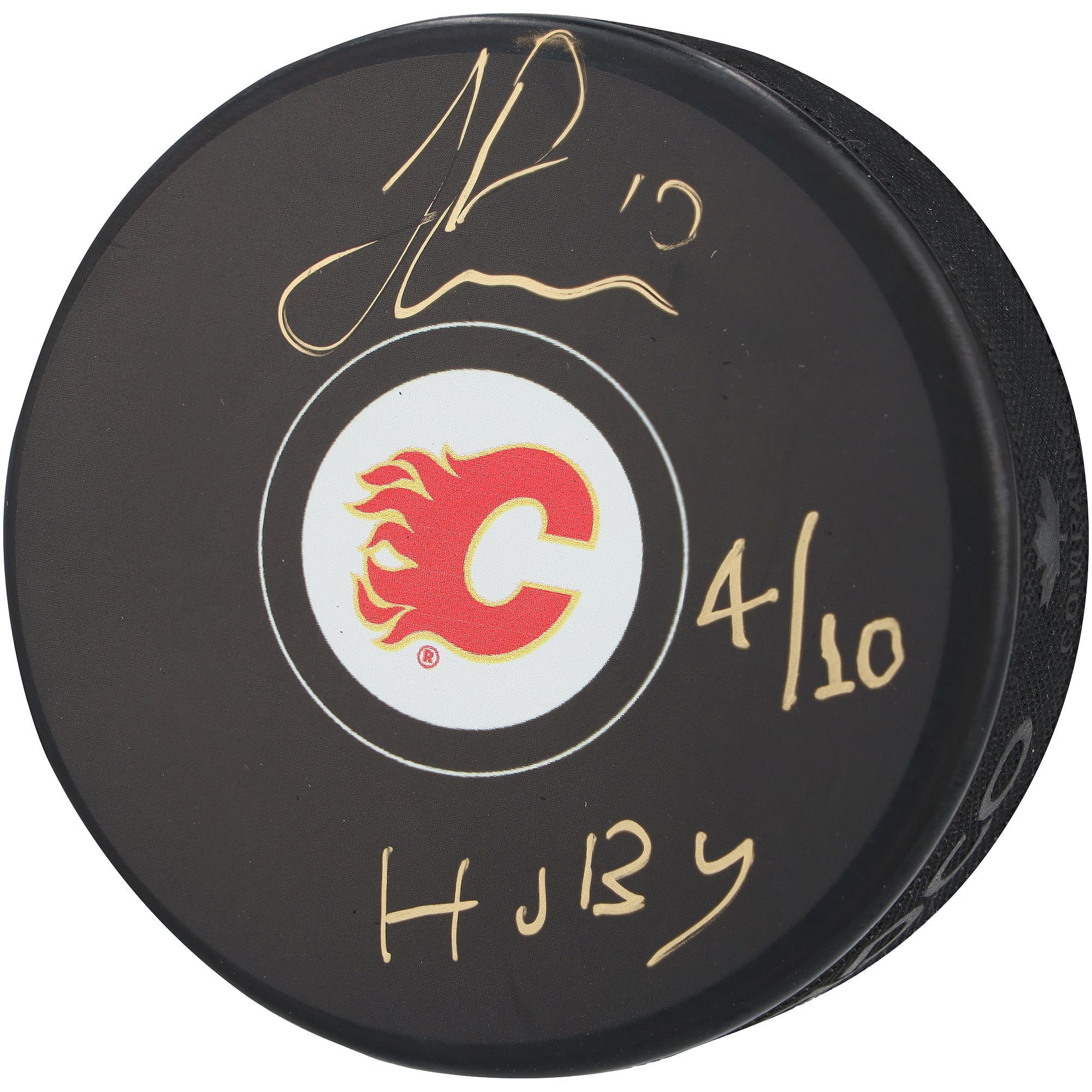 Jonathan Huberdeau Calgary Flames Autographed Hockey Puck with "Huby" Inscription - Limited Edition of 10
