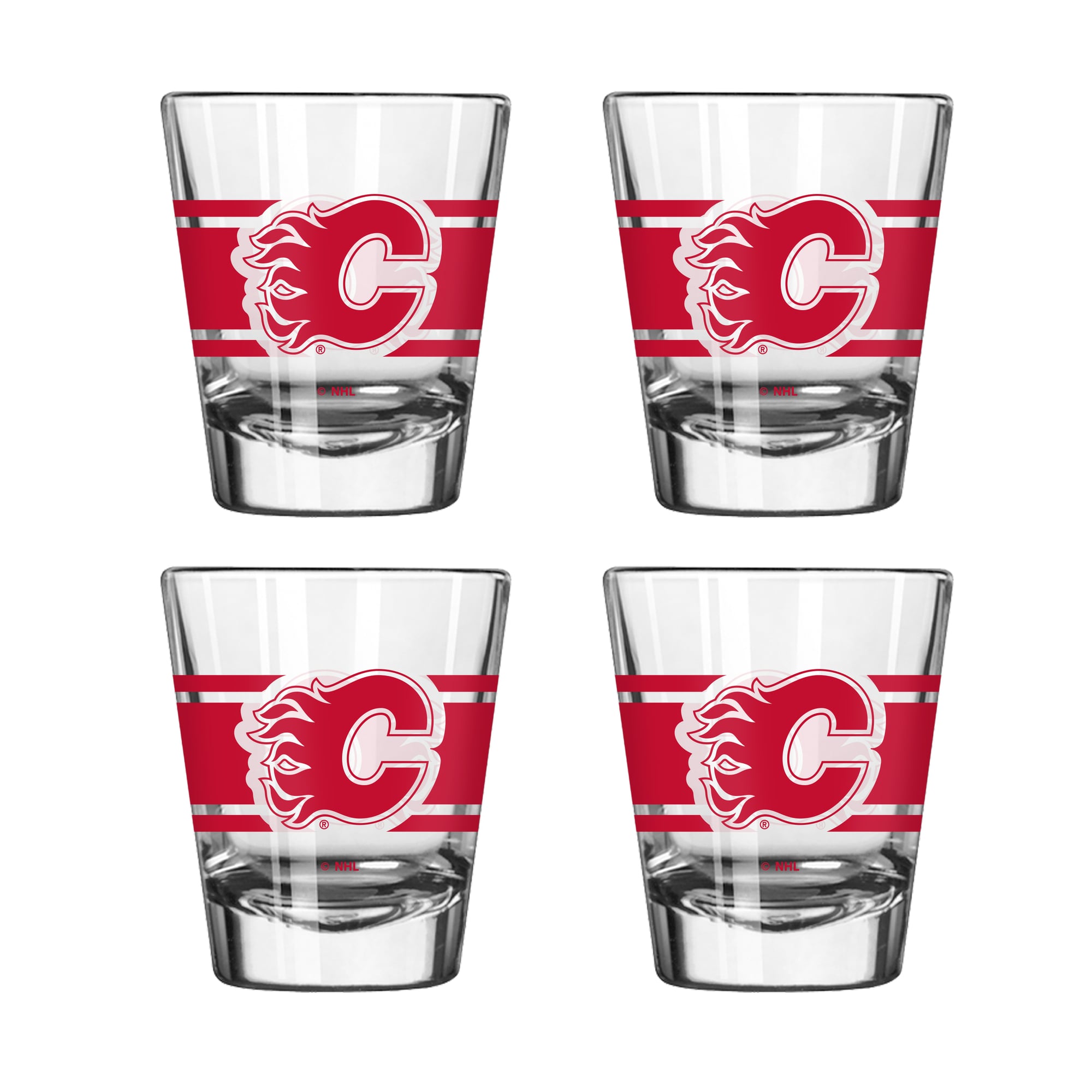 Ensemble de quatre verres à liqueur rayés Logo Brands Calgary Flames