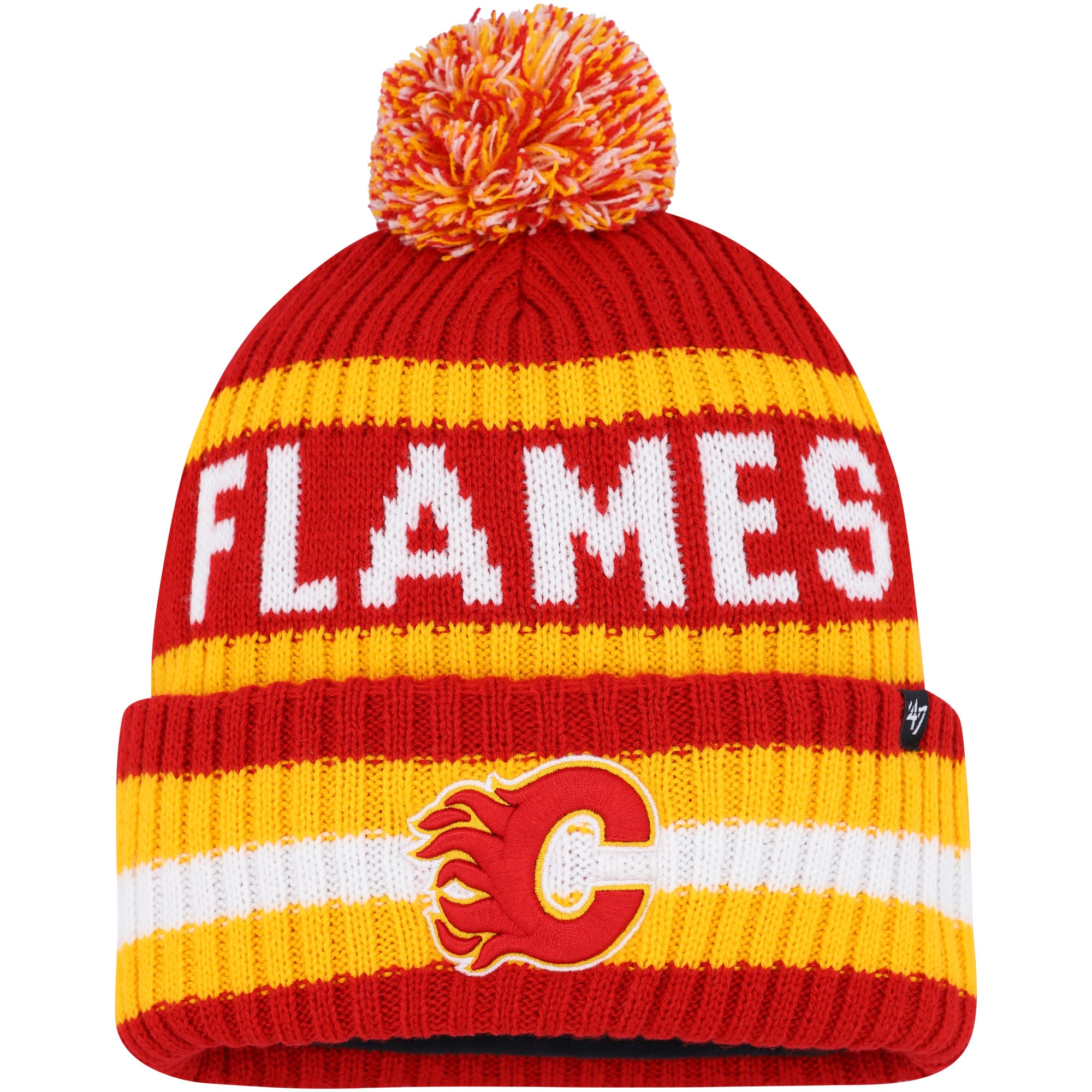 Bonnet en tricot à revers Bering pour hommes '47 Red Calgary Flames avec pompon