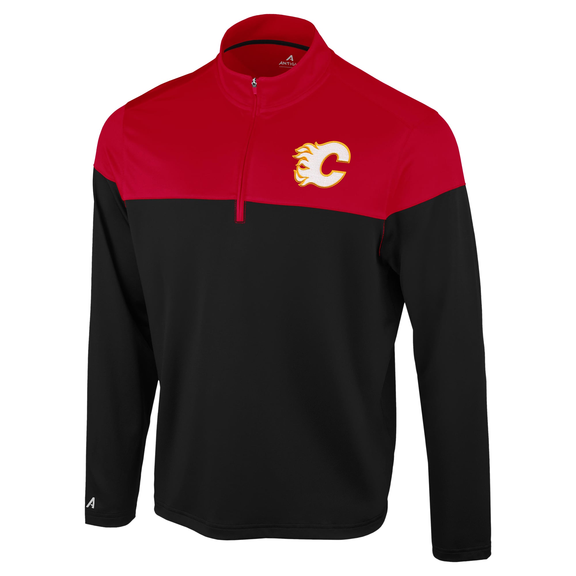 Pull à col zippé Antigua noir et rouge Calgary Flames pour homme