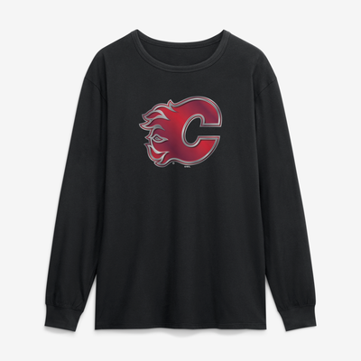 Calgary Flames  Metallic Mascot Long Sleeve T-Shirt - Black