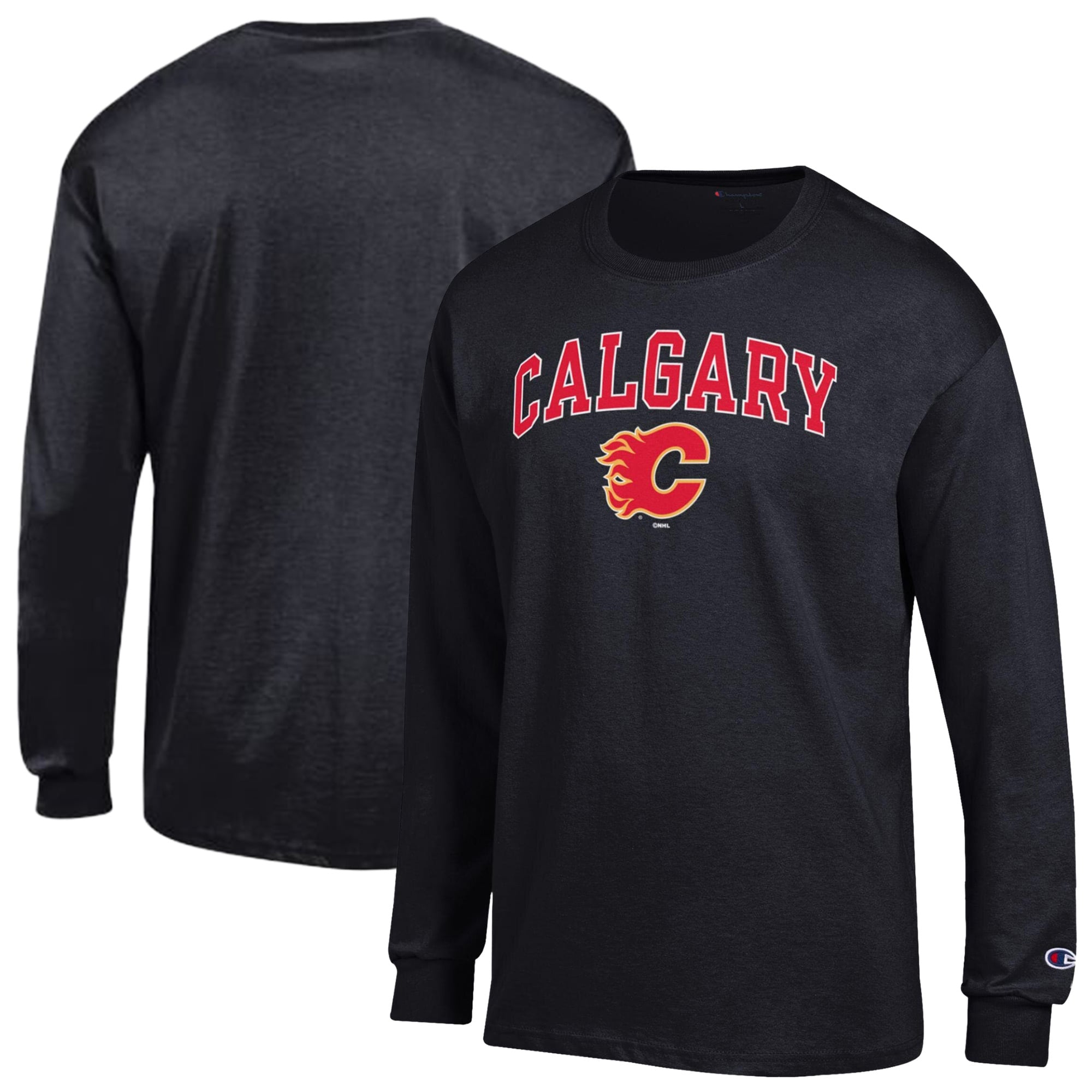 Men's Champion  Black Calgary Flames Jersey Long-Sleeve T-Shirt