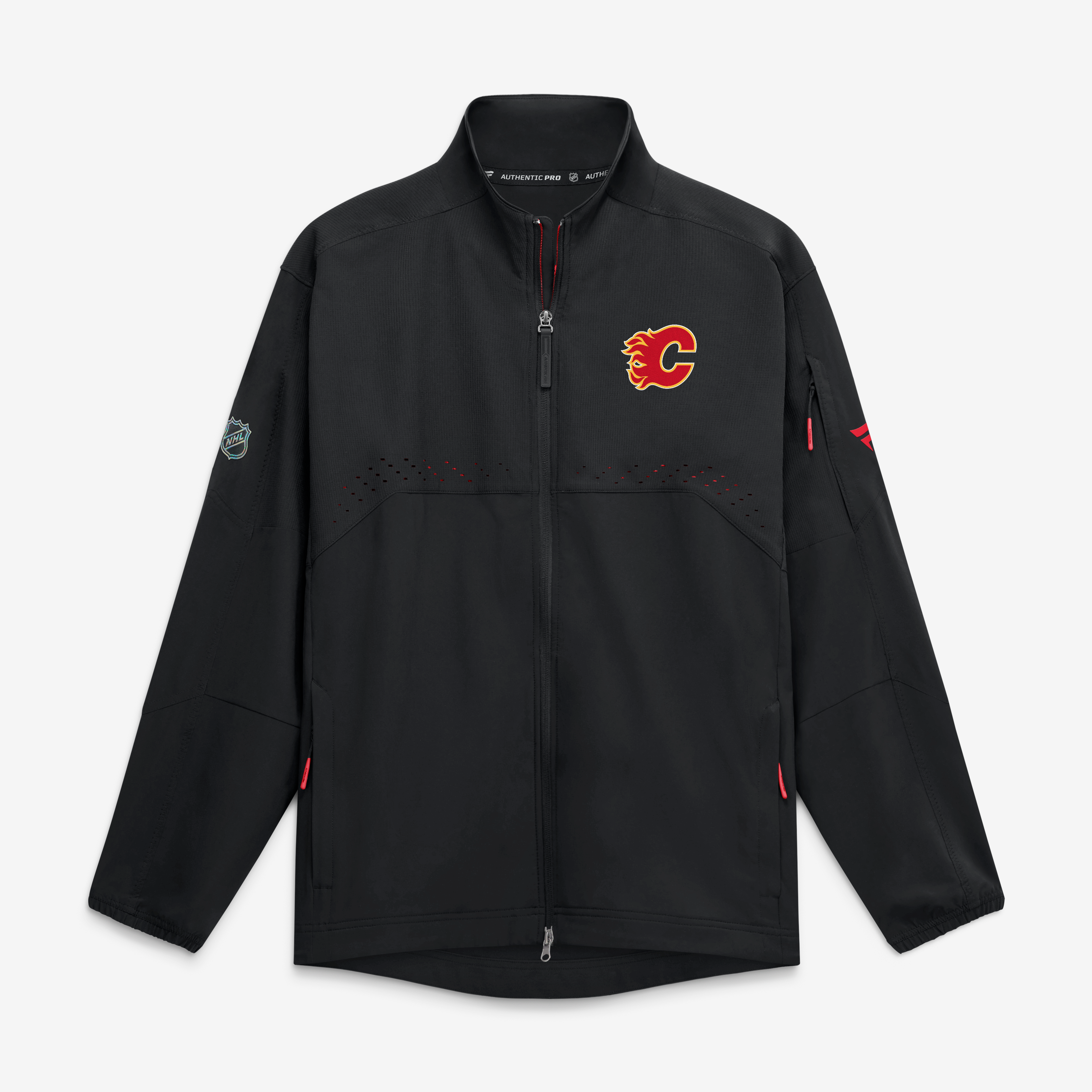 Veste d'entraîneur authentique professionnelle pour homme Fanatics Flames de Calgary, noire, style patinoire.
