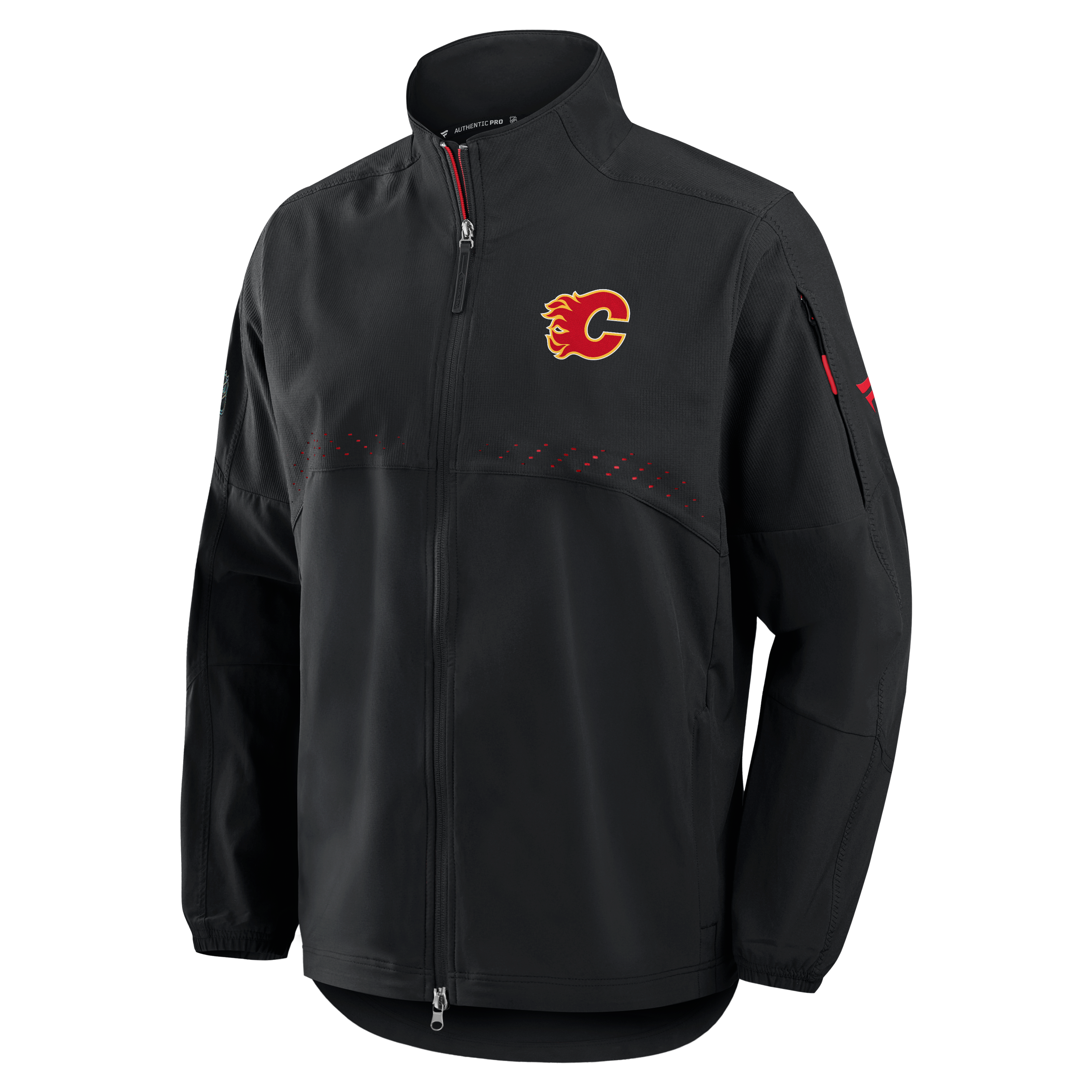 Veste d'entraîneur authentique professionnelle pour homme Fanatics Flames de Calgary, noire, style patinoire.