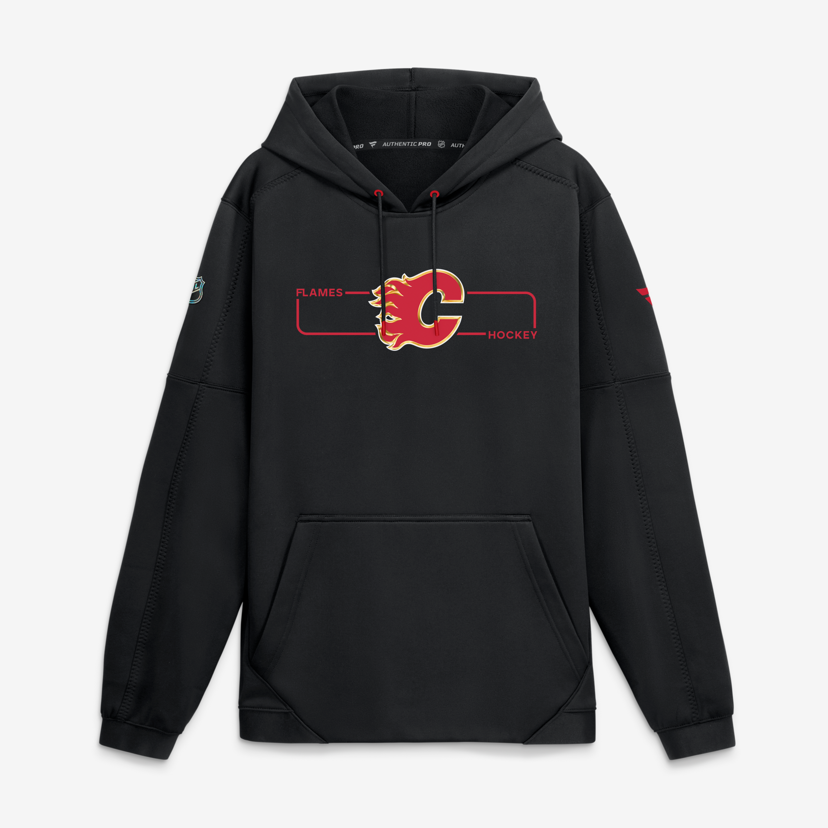 Sweat à capuche polaire authentique Pro Rink Fanatics noir Calgary Flames pour homme
