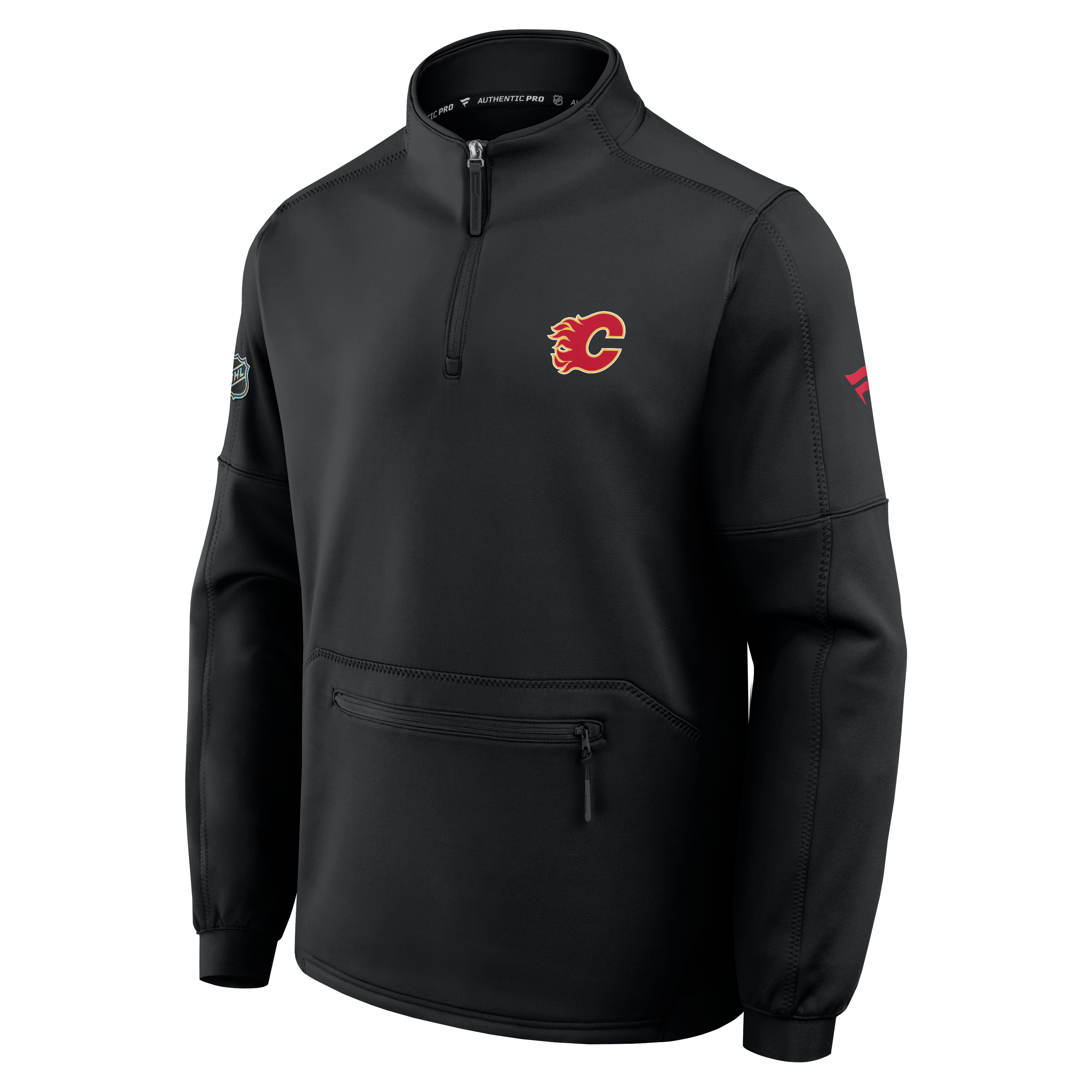 Men's Fanatics Black Calgary Flames Authentic Pro Rink Fleece Quarter-Zip Pullover