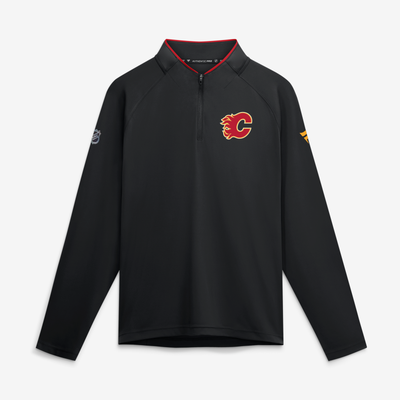 Pull-over léger à quart de zip noir authentique Pro Rink des Flames de Calgary pour homme (Fanatics).