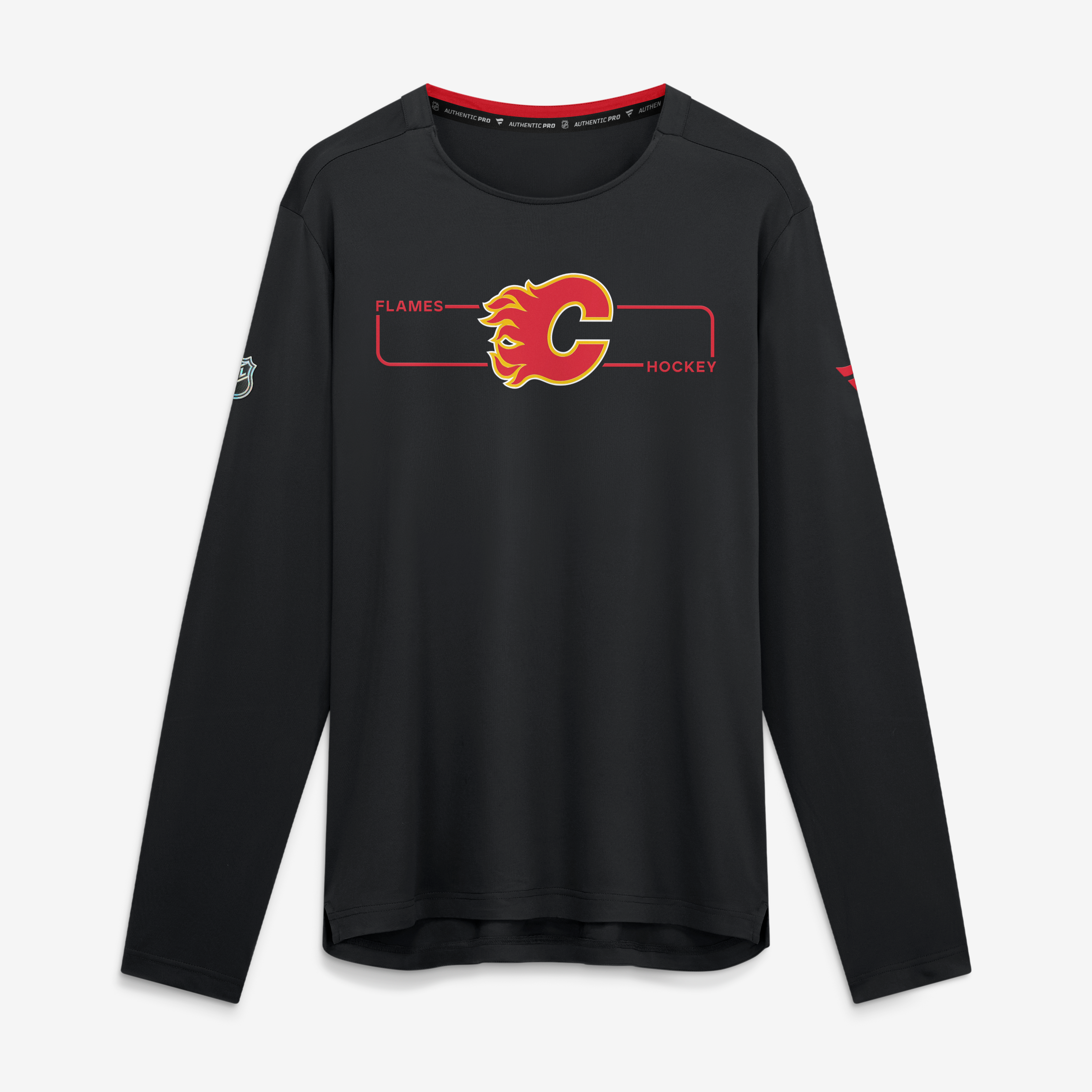 T-shirt à manches longues authentique Pro Rink Tech des Flames de Calgary noirs Fanatics pour hommes