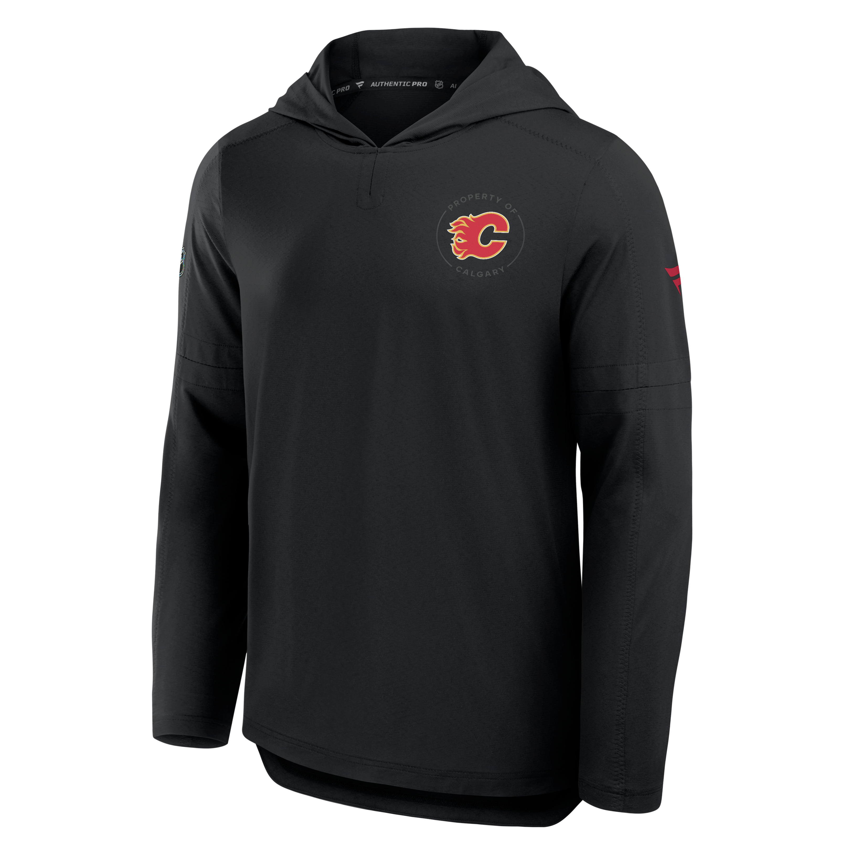 Sweat à capuche léger authentique Pro Train noir des Flames de Calgary pour homme Fanatics