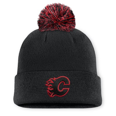 Calgary Flames Fanatics Canada Military Appreciation Authentic Pro Cuffed Knit Hat with Pom - Black
