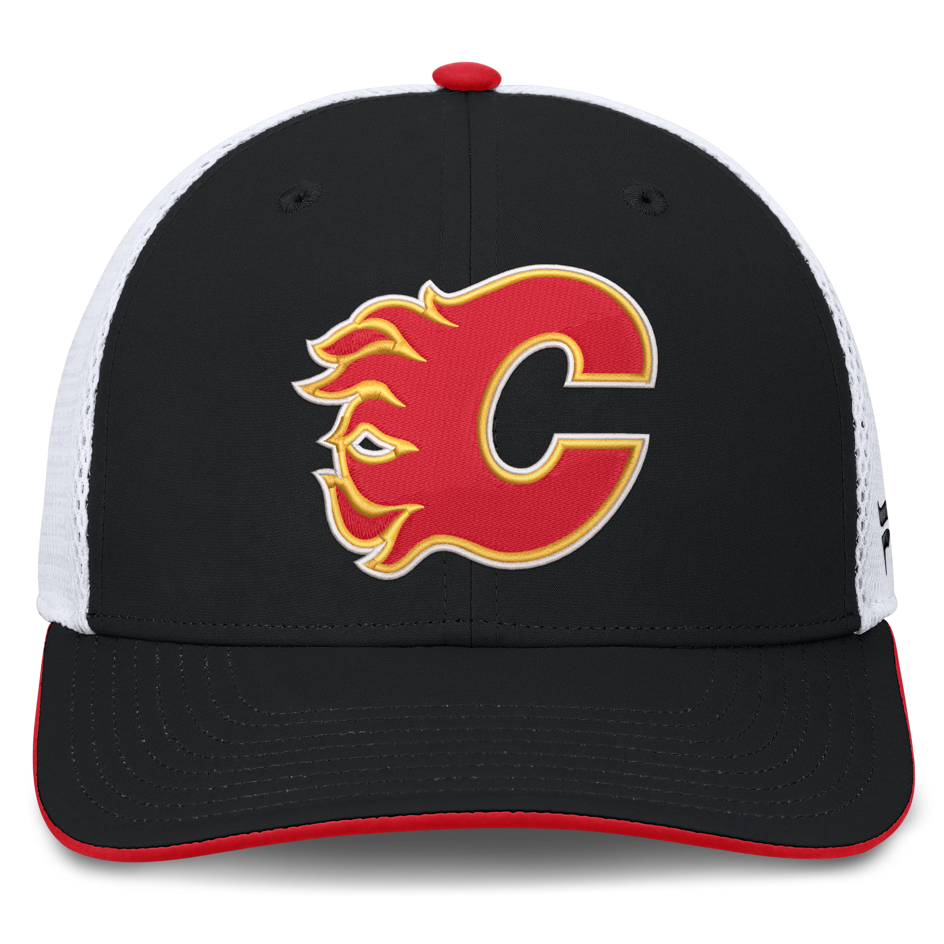 Men's Fanatics Black/White Calgary Flames Authentic Pro Rink Mid-Crown Adjustable Trucker Hat