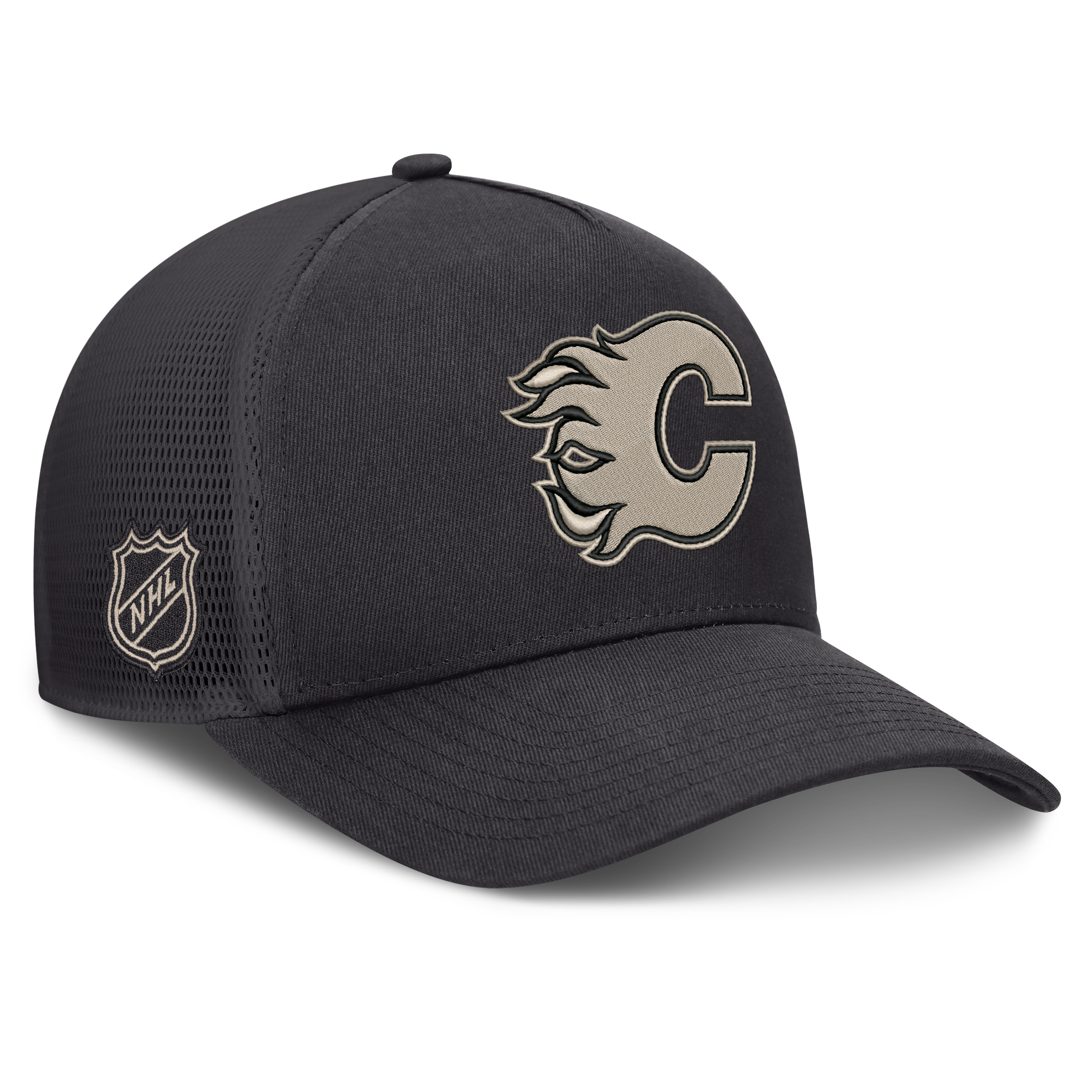 Men's Fanatics Charcoal Calgary Flames Authentic Pro Road Soft Wash A-Frame Meshback Hat