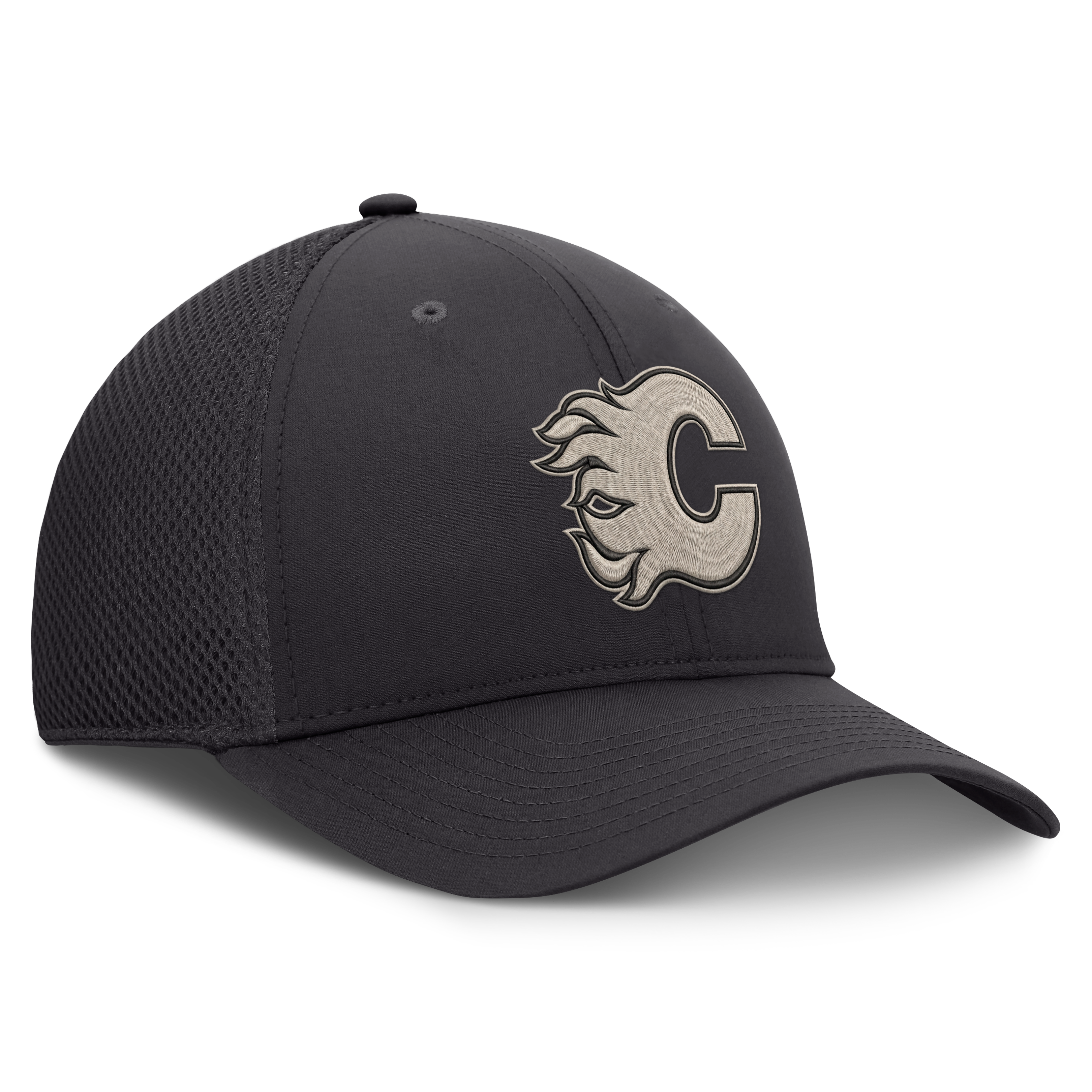 Casquette extensible Fanatics Charcoal Calgary Flames Road Meshback pour homme