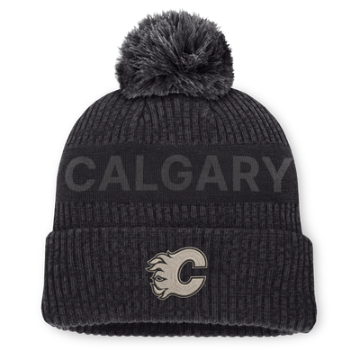 Men's Calgary Flames Fanatics Charcoal Road Phantom Cuffed Knit Hat with Pom