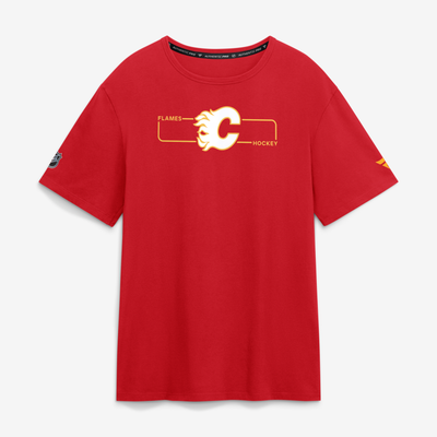 T-shirt authentique pro rouge Calgary Flames pour homme avec logo principal Fanatics