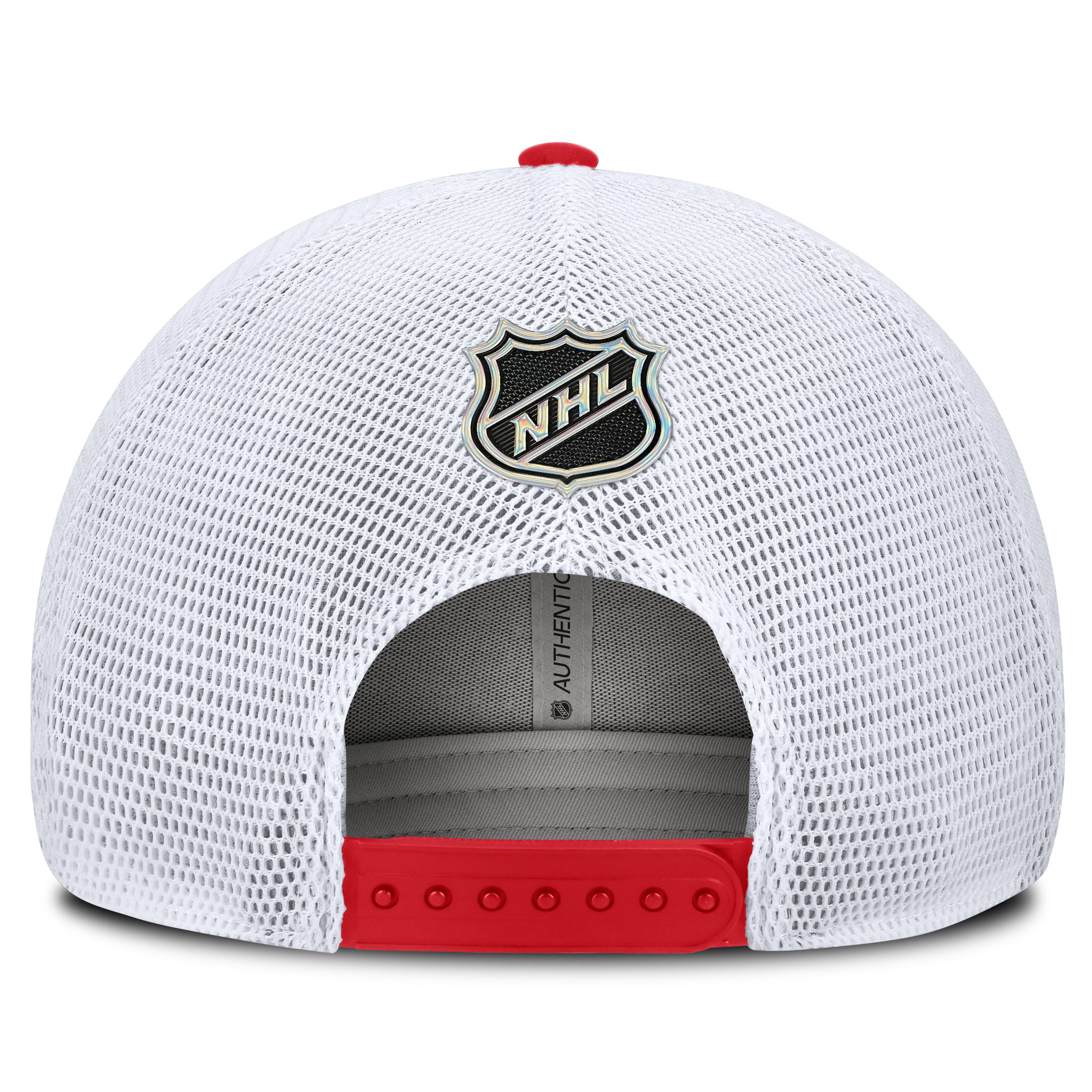 Casquette trucker authentique Pro Rink à logo encadré rouge et blanc des Flames de Calgary (Fanatics) pour homme