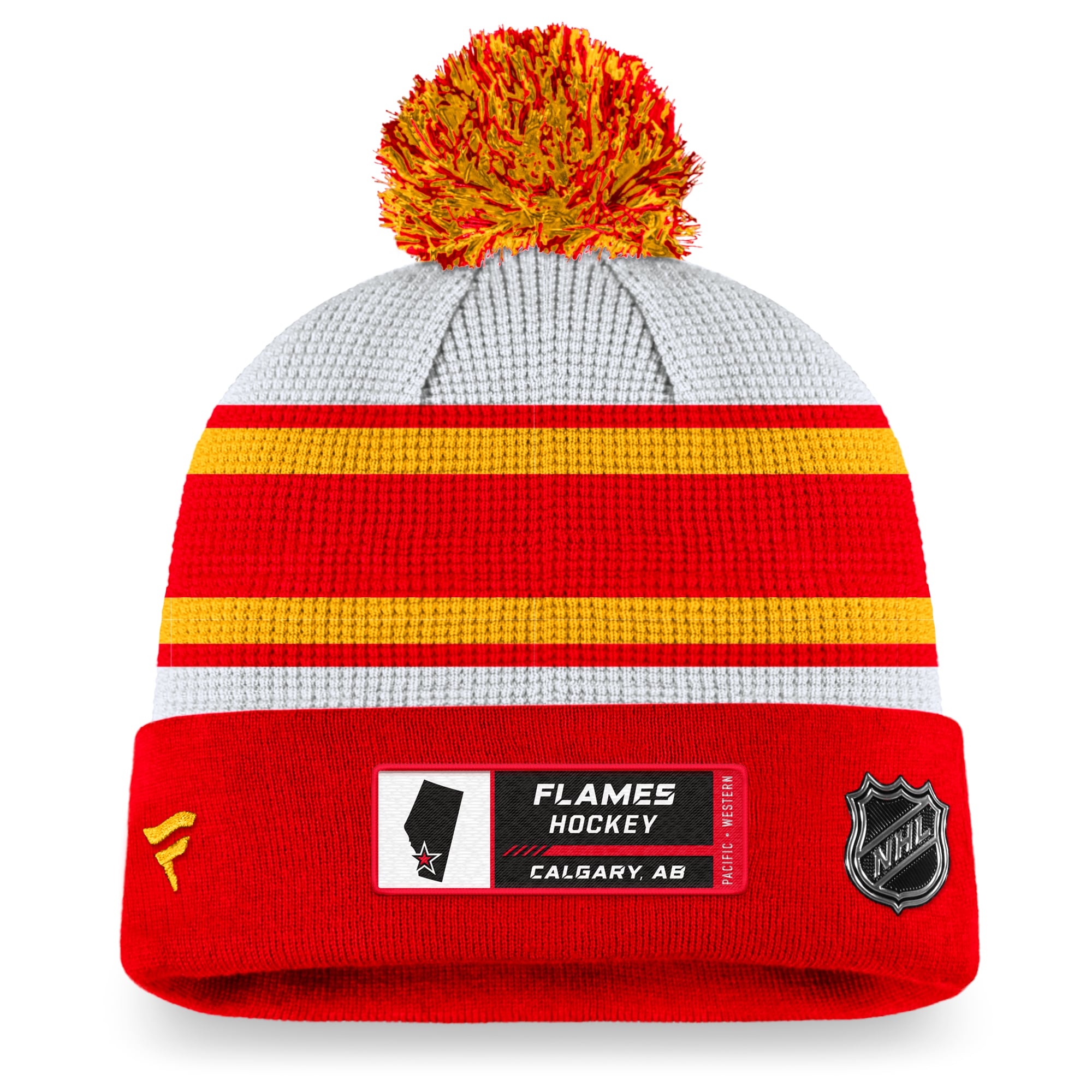 Men's Fanatics White/Red Calgary Flames Authentic Pro Draft Cuffed Knit Hat with - Pom