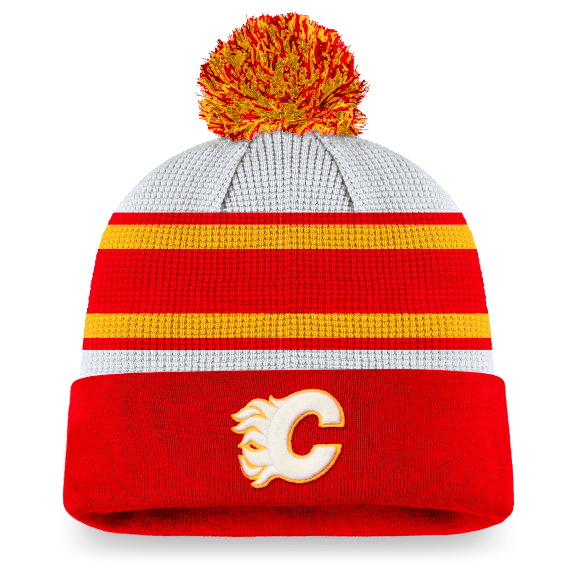 Men's Fanatics White/Red Calgary Flames Authentic Pro Draft Cuffed Knit Hat with - Pom