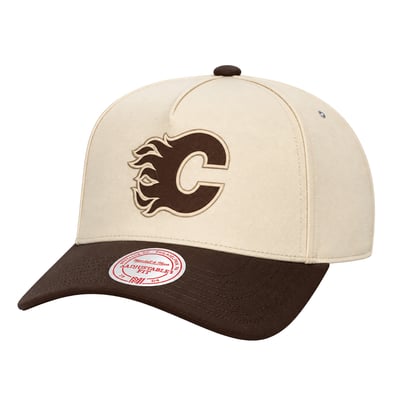 Men's Calgary Flames  Mitchell & Ness Cream Fashion Basics Pro Pinch Snapback Hat