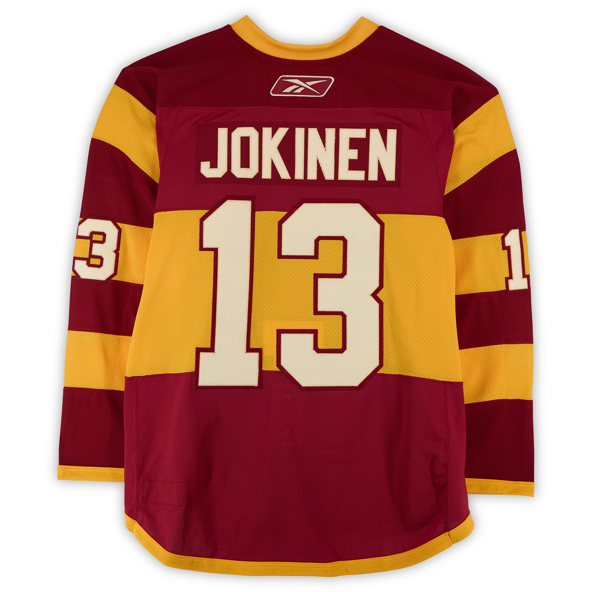 Olli Jokinen Calgary Flames Practice-Used #13 Yellow Jersey vs. Montreal Canadiens on February 20, 2011