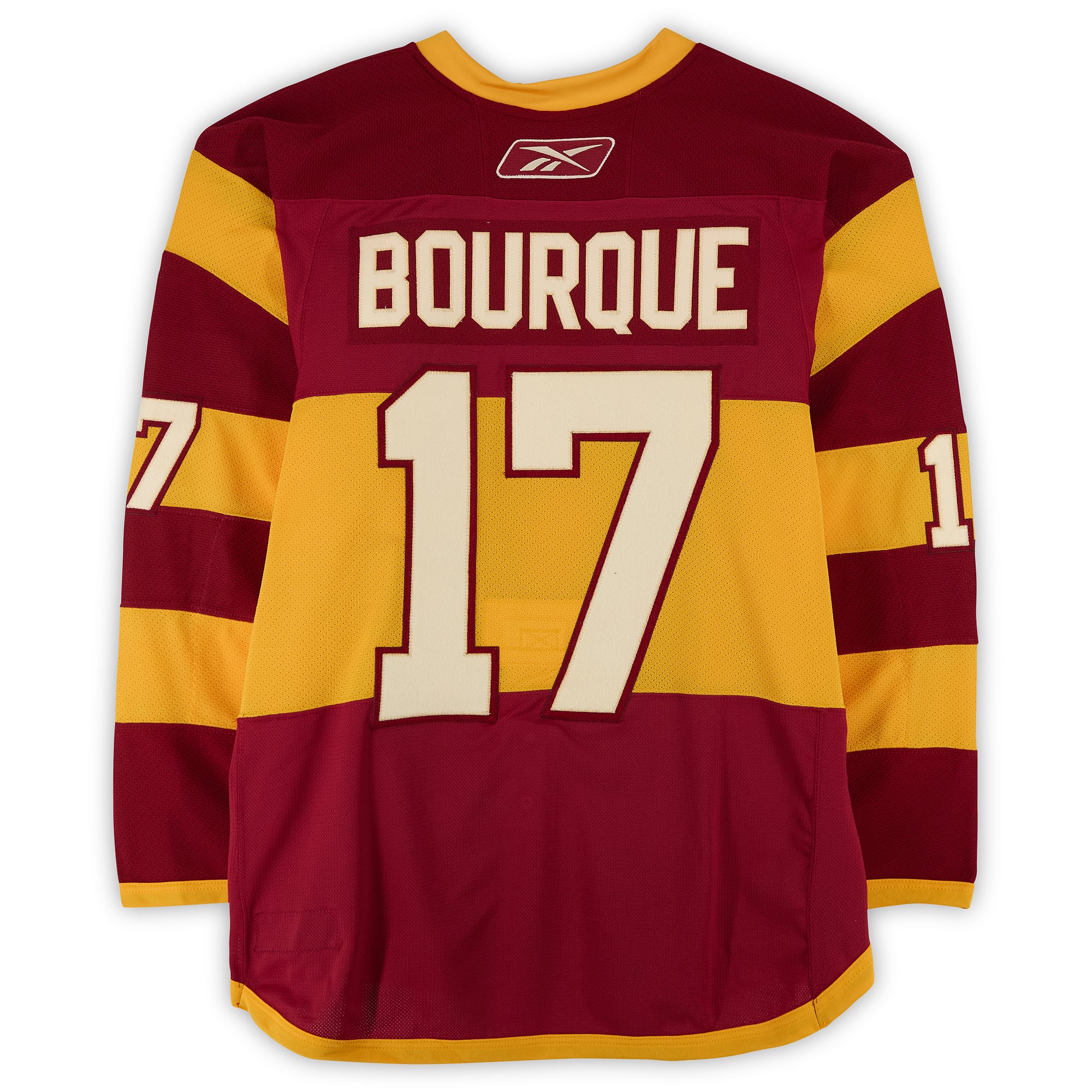 Rene Bourque Calgary Flames Practice-Used #17 Yellow Jersey vs. Montreal Canadiens on February 20, 2011