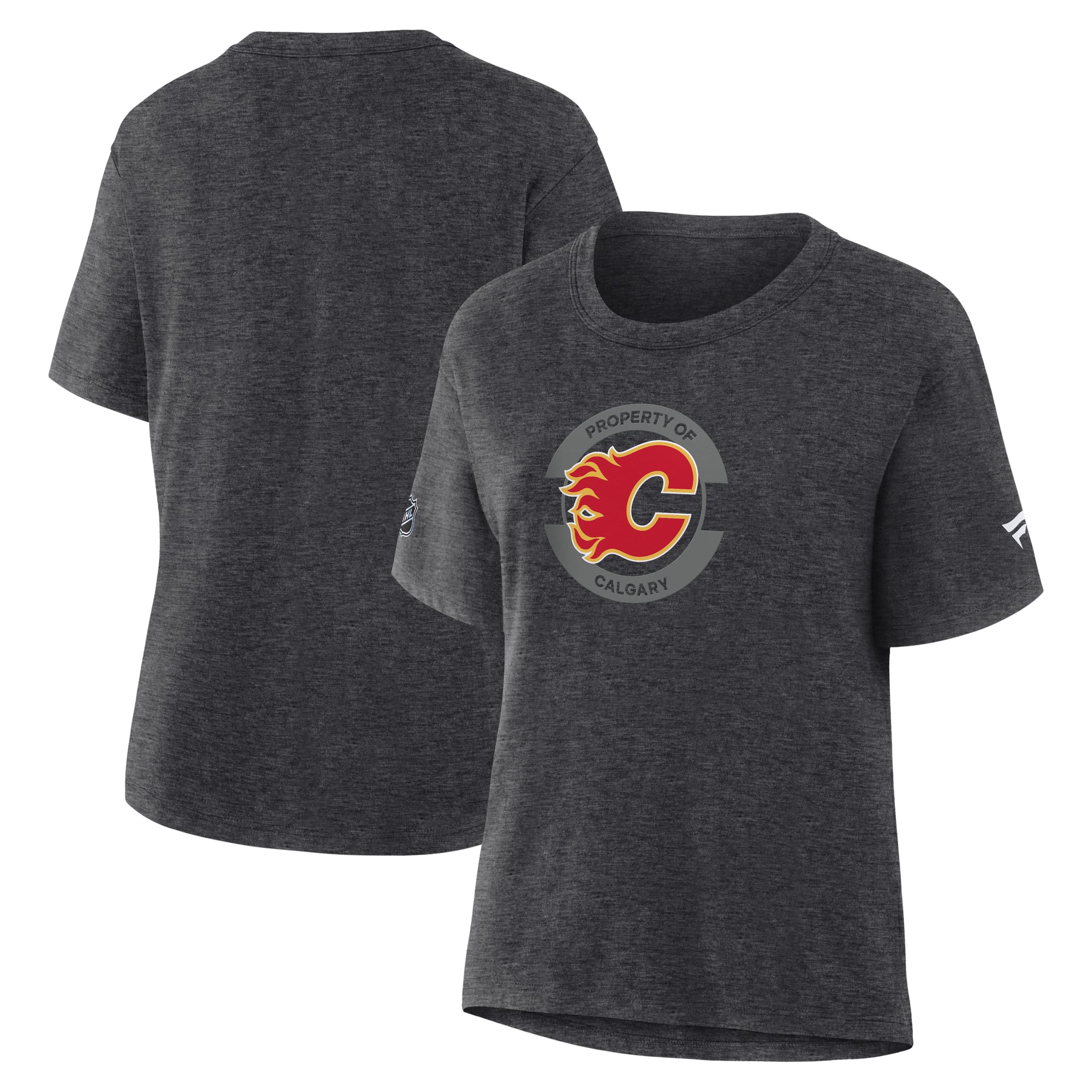 T-shirt authentique professionnel Fanatics pour femmes, couleur anthracite, des Flames de Calgary