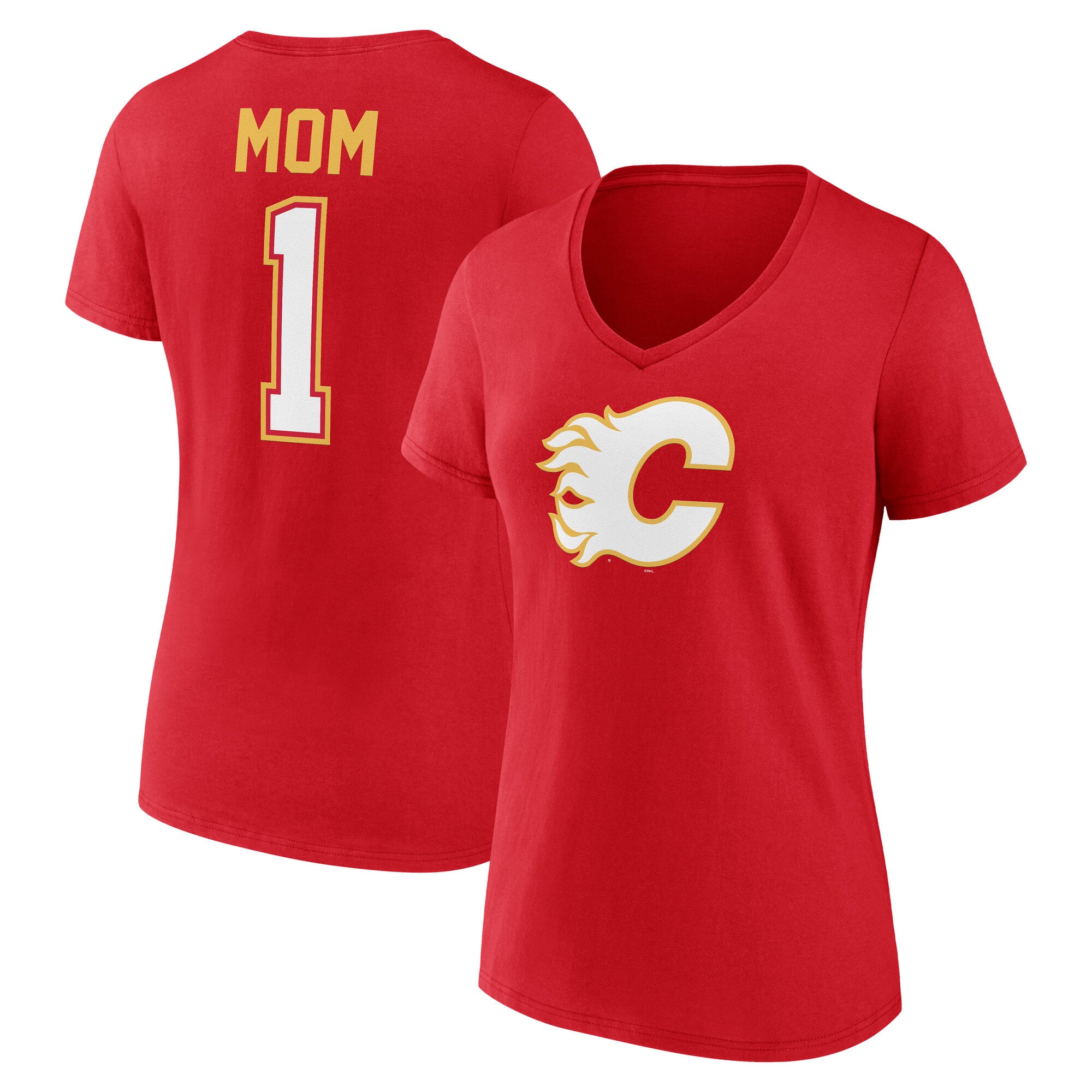 T-shirt à col en V rouge Calgary Flames pour femmes, spécial fête des mères