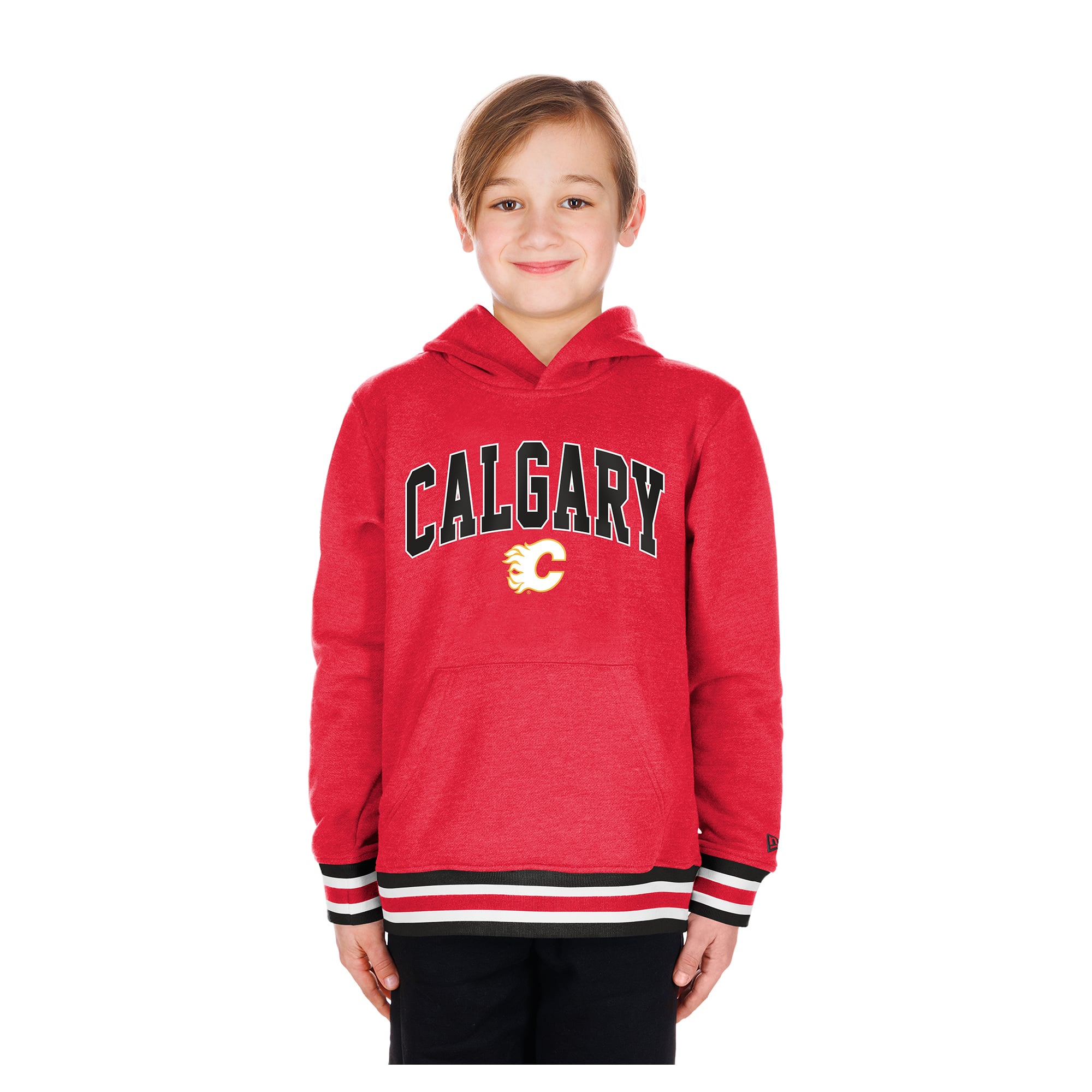 Youth New Era Red Calgary Flames Knit Trim Pullover Hoodie
