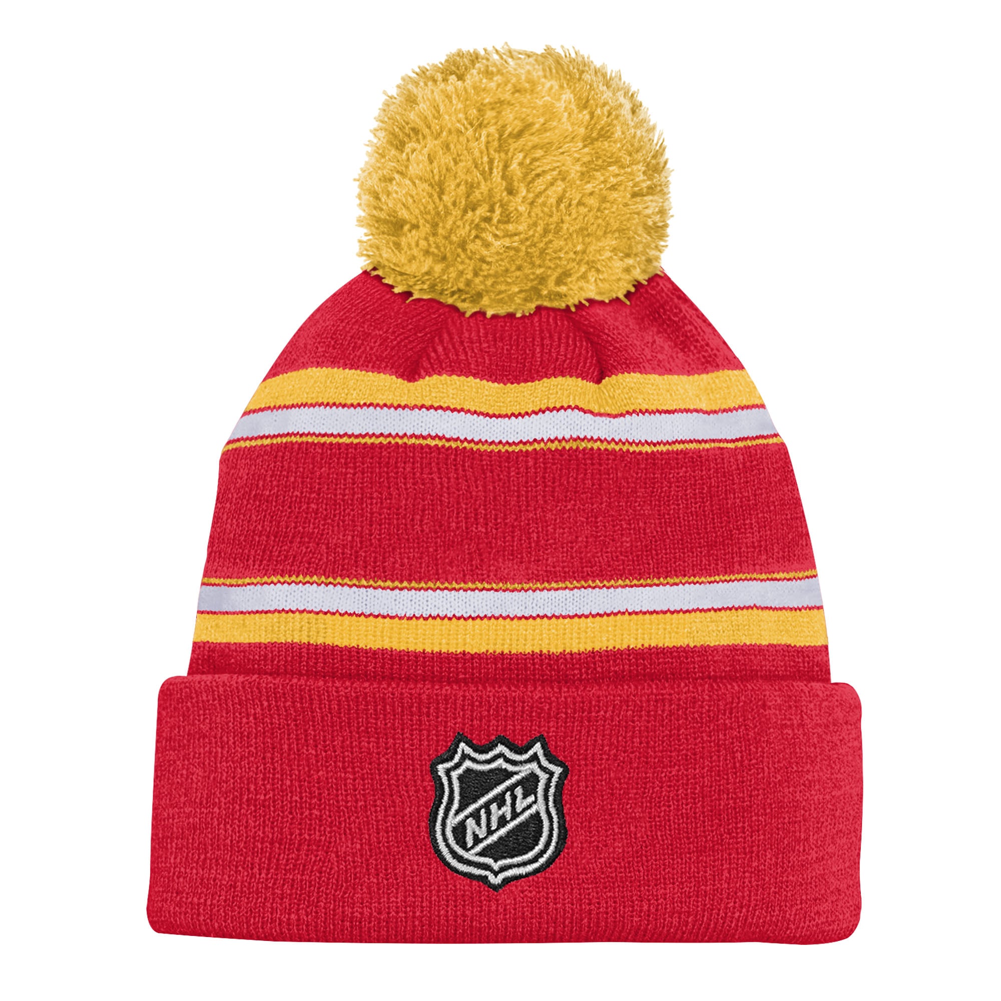 Bonnet en tricot jacquard à revers et pompon Youth Outerstuff des Flames de Calgary rouges