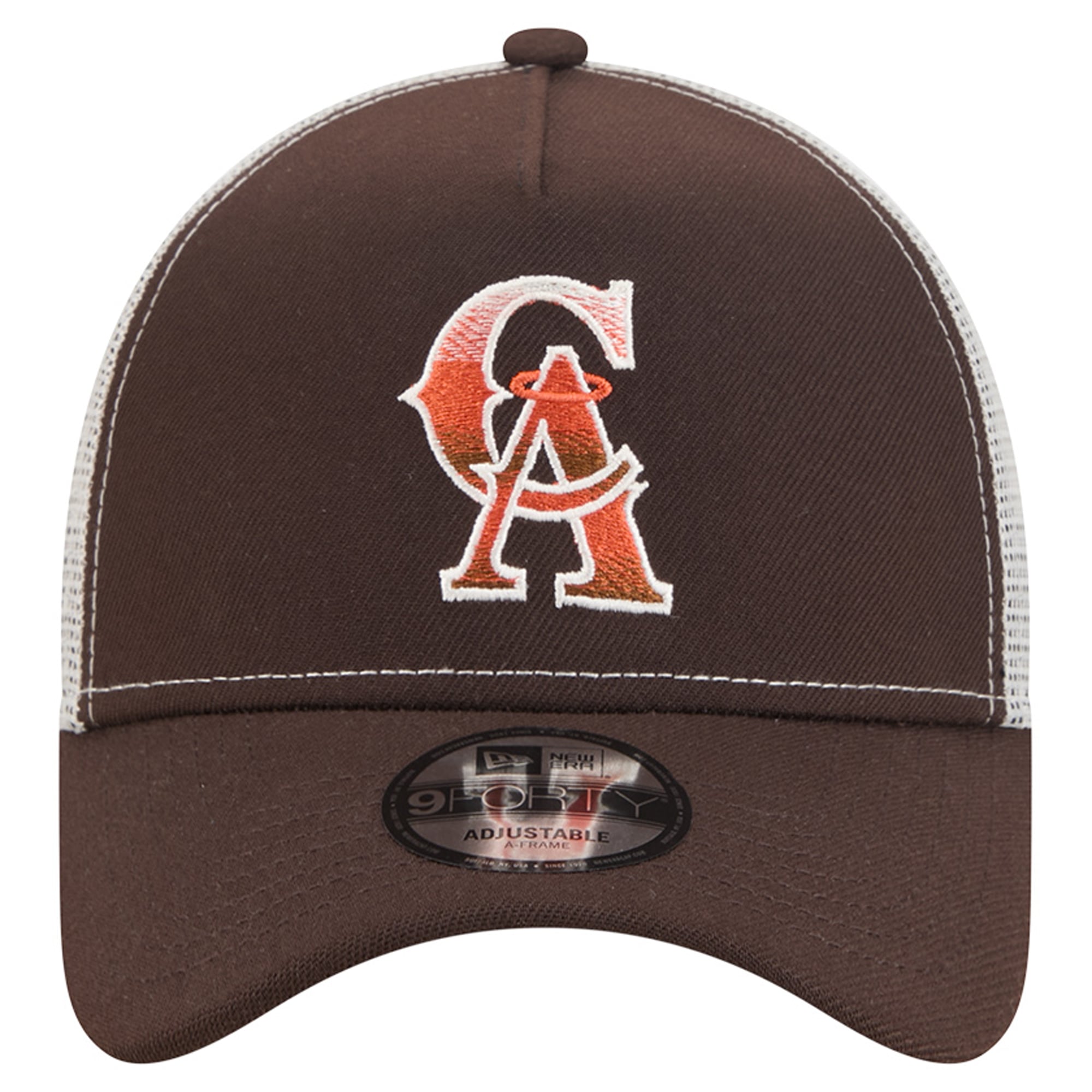 Men's New Era Brown California Angels Pumpkin Spice Cooperstown Collection 9FORTY A-Frame Adjustable Trucker Hat