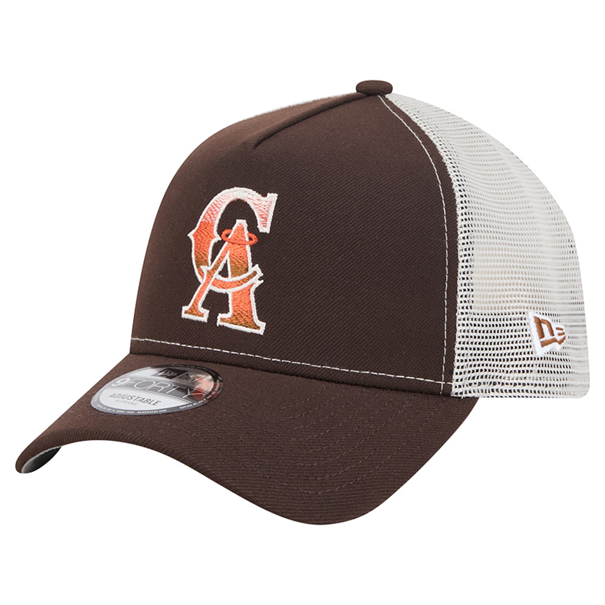 Men's New Era Brown California Angels Pumpkin Spice Cooperstown Collection 9FORTY A-Frame Adjustable Trucker Hat