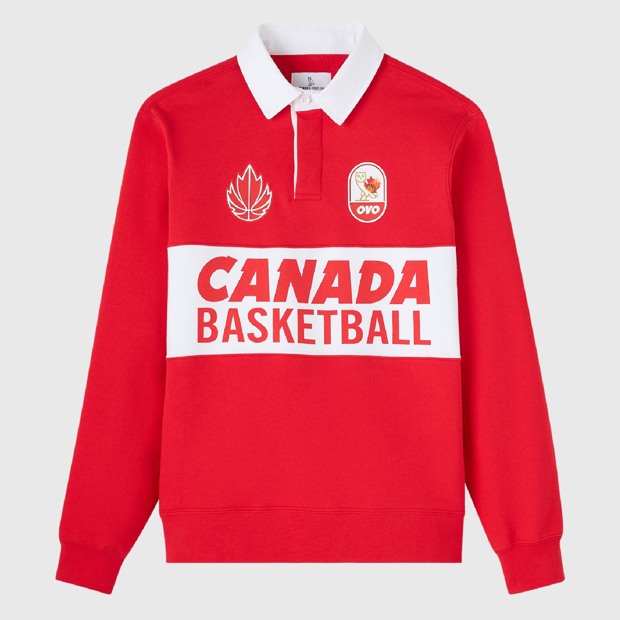 Men's OVO Red Canada Basketball Rugby Long Sleeve T-Shirt