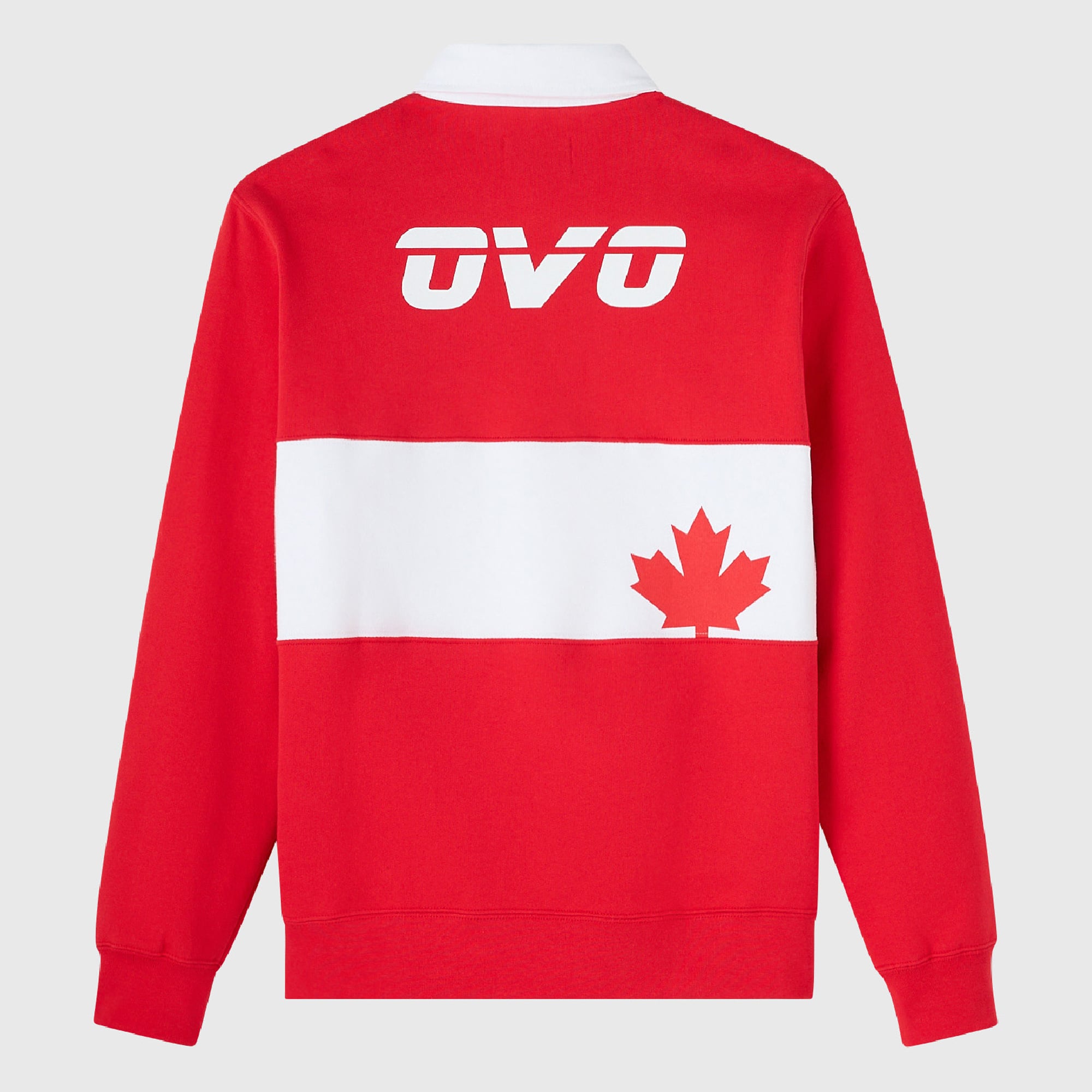 Men's OVO Red Canada Basketball Rugby Long Sleeve T-Shirt