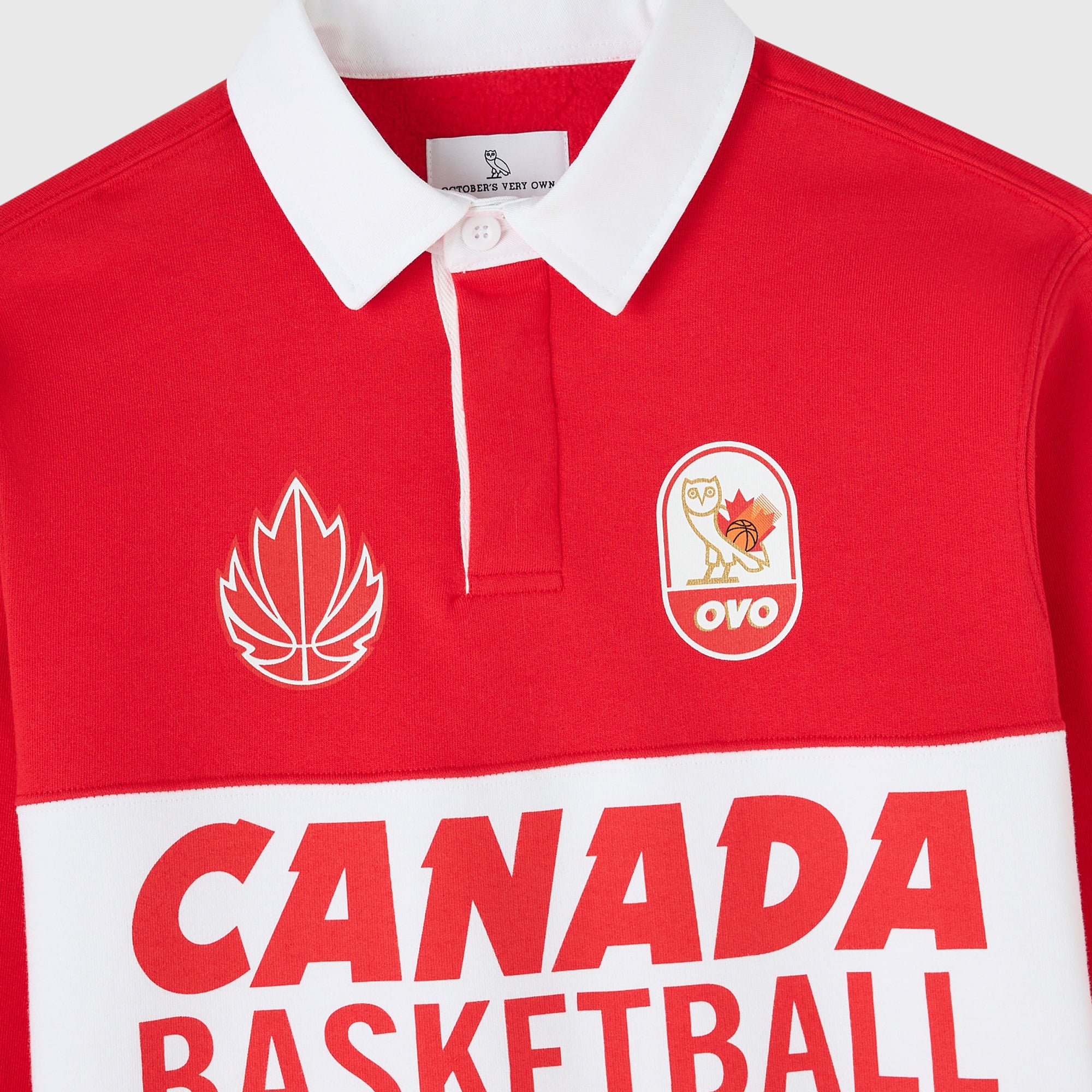 Men's OVO Red Canada Basketball Rugby Long Sleeve T-Shirt