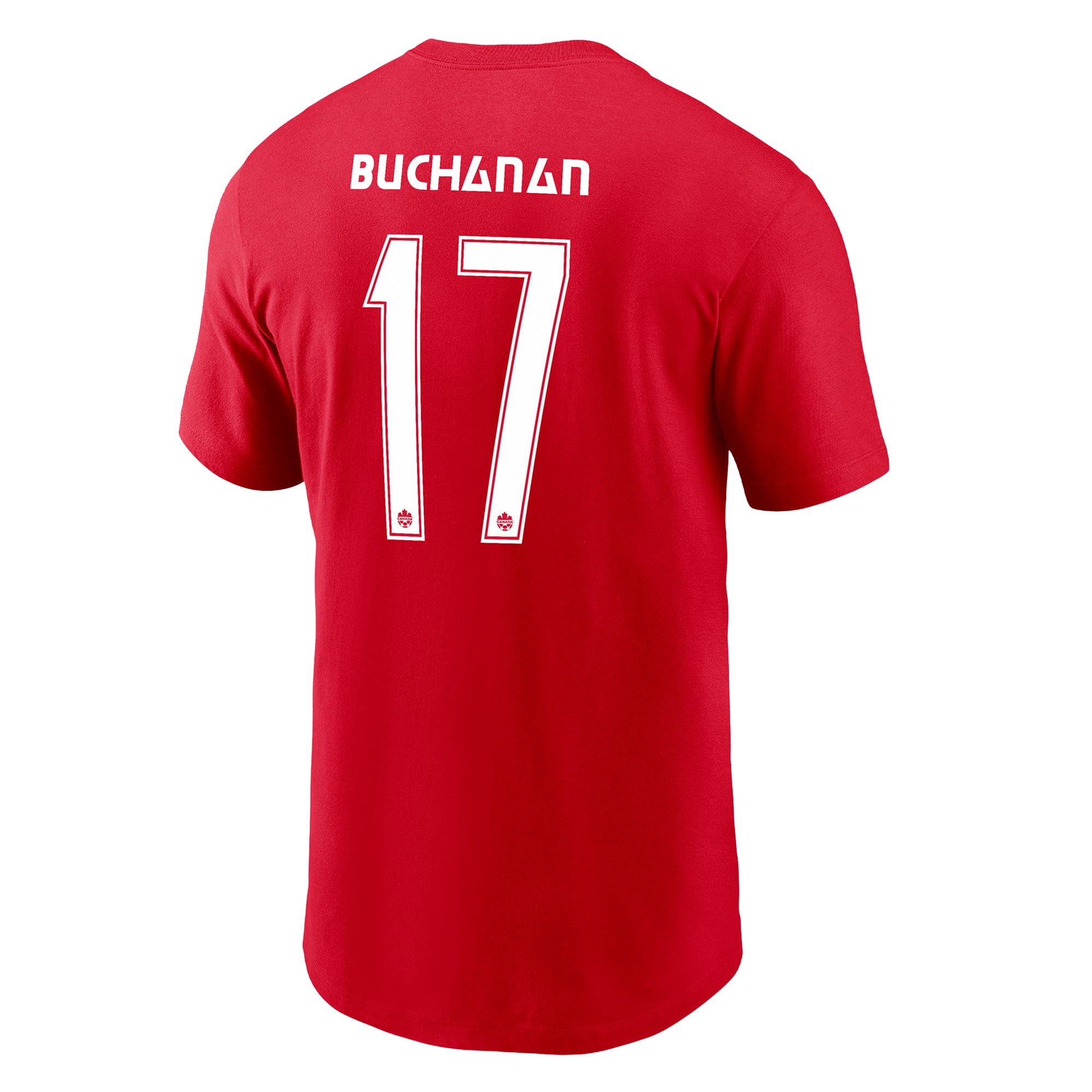 T-shirt Nike Tajon Buchanan rouge Canada Soccer pour homme, avec nom et numéro