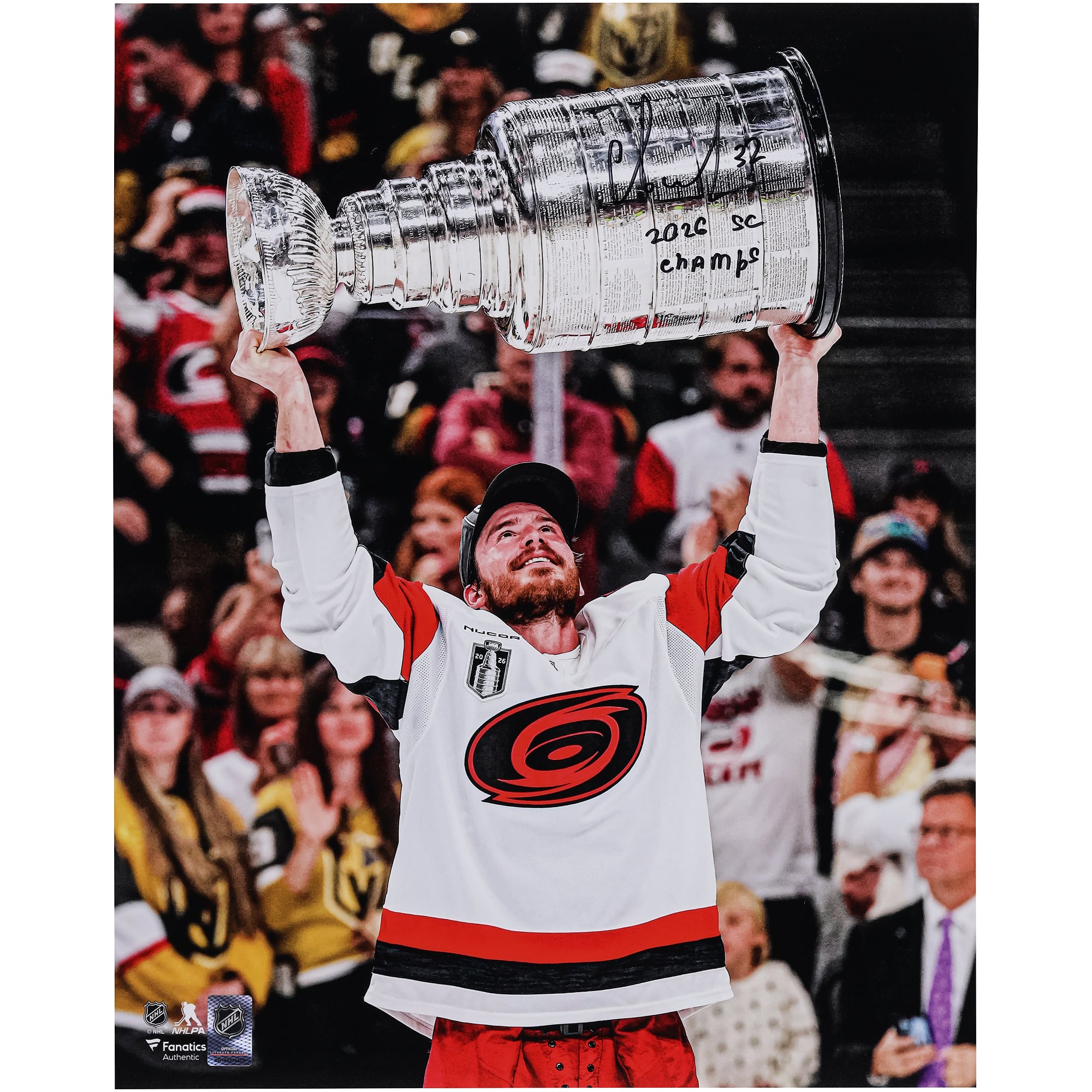 Andrei Svechnikov Carolina Hurricanes Autographed 2026 Stanley Cup Champions 16" x 20" Raising Cup Photograph with "2026 SC Champs" Inscription