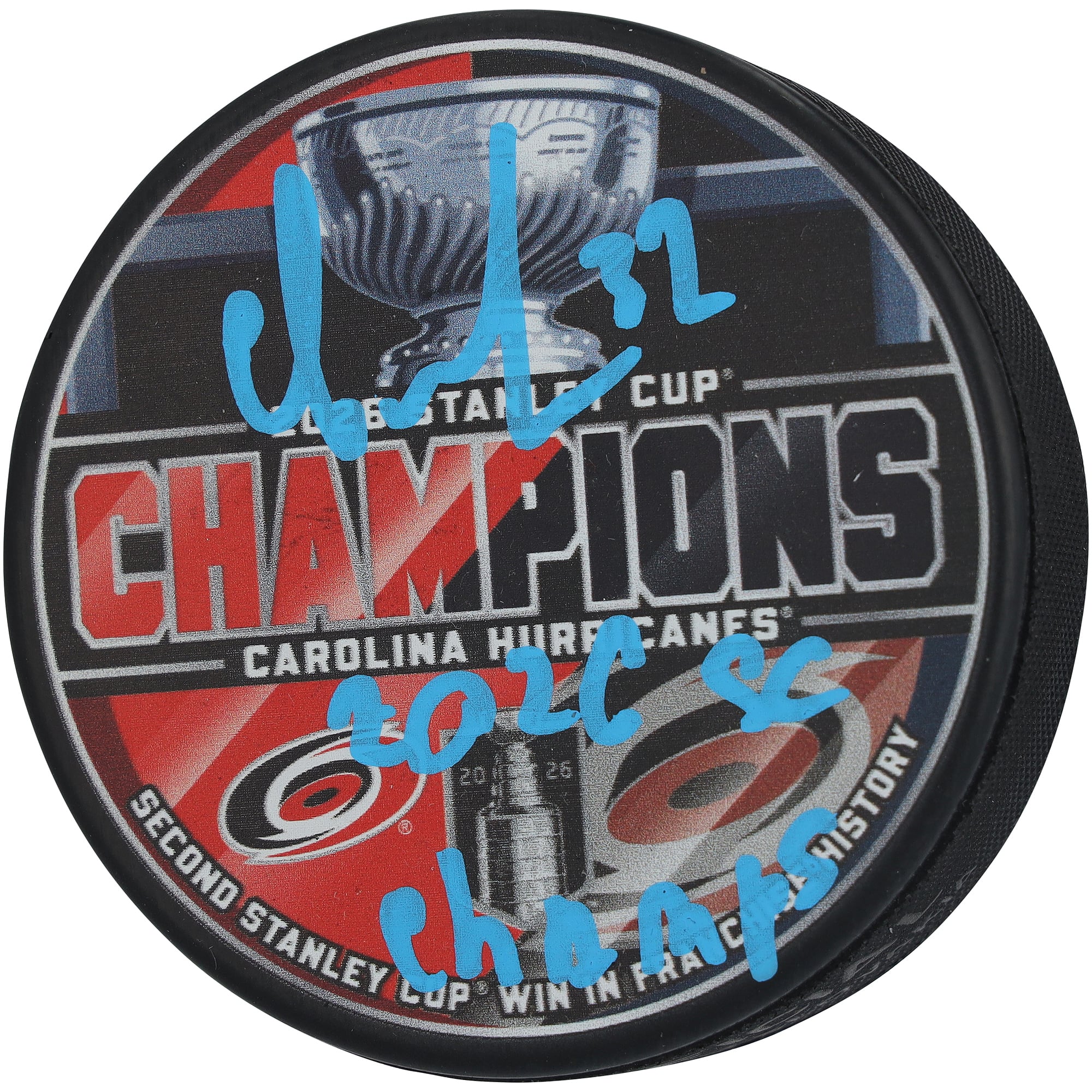 Andrei Svechnikov Carolina Hurricanes Autographed 2026 Stanley Cup Champions Hockey Puck with "2026 SC Champs" Inscription