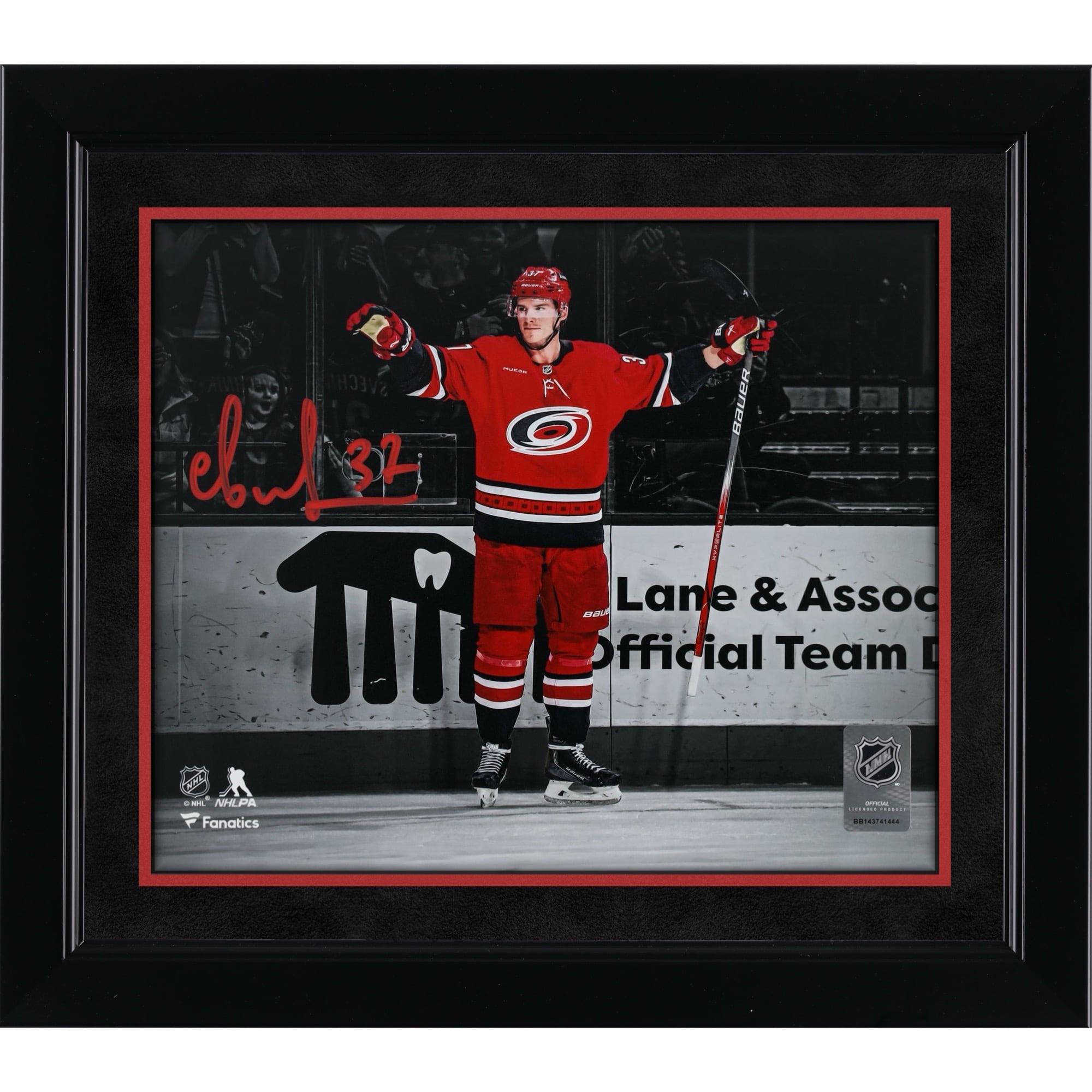 Andrei Svechnikov Carolina Hurricanes Autographed 8" x 10" Red Jersey Celebrating Spotlight Photograph