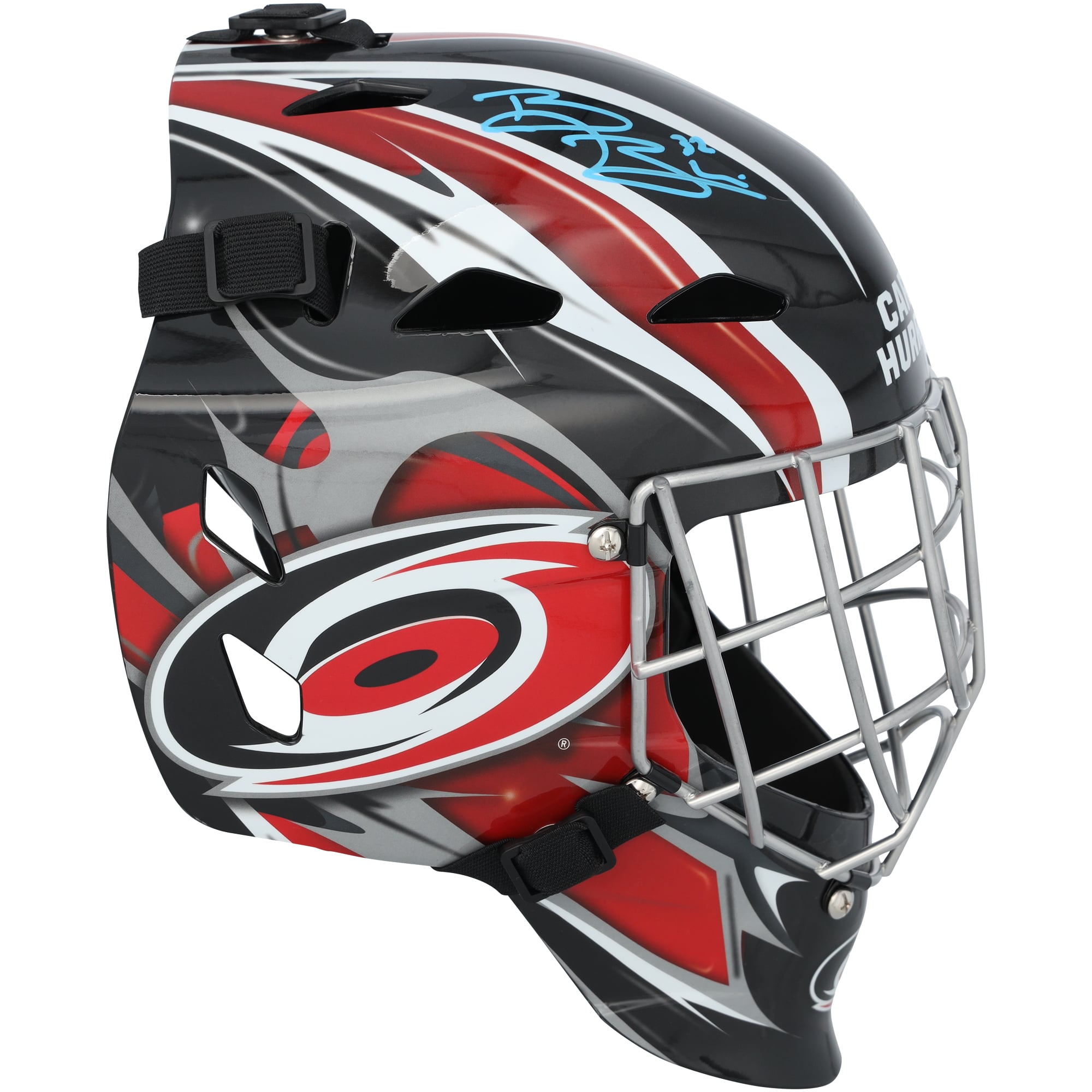 Masque de gardien de but réplique autographié de Brandon Bussi, Hurricanes de la Caroline