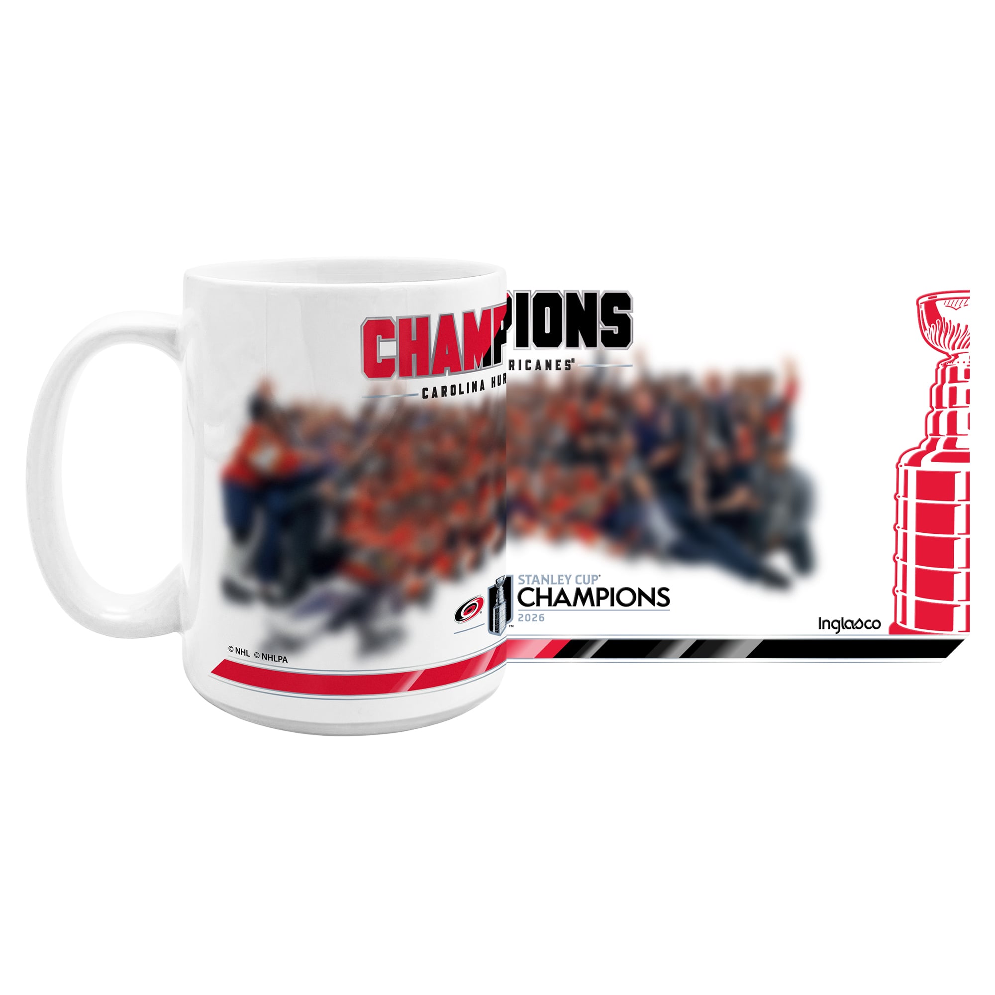 Mug à café 44 cl (15 oz) avec photo de l'équipe des Hurricanes de la Caroline, champions de la Coupe Stanley 2026