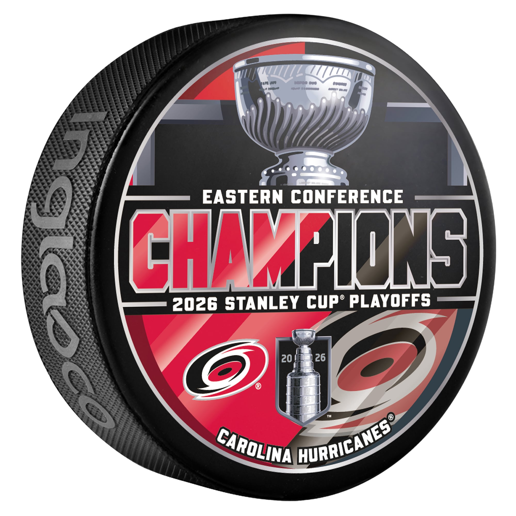 Palet de hockey des Hurricanes de la Caroline, champions de la Conférence Est de la LNH 2026