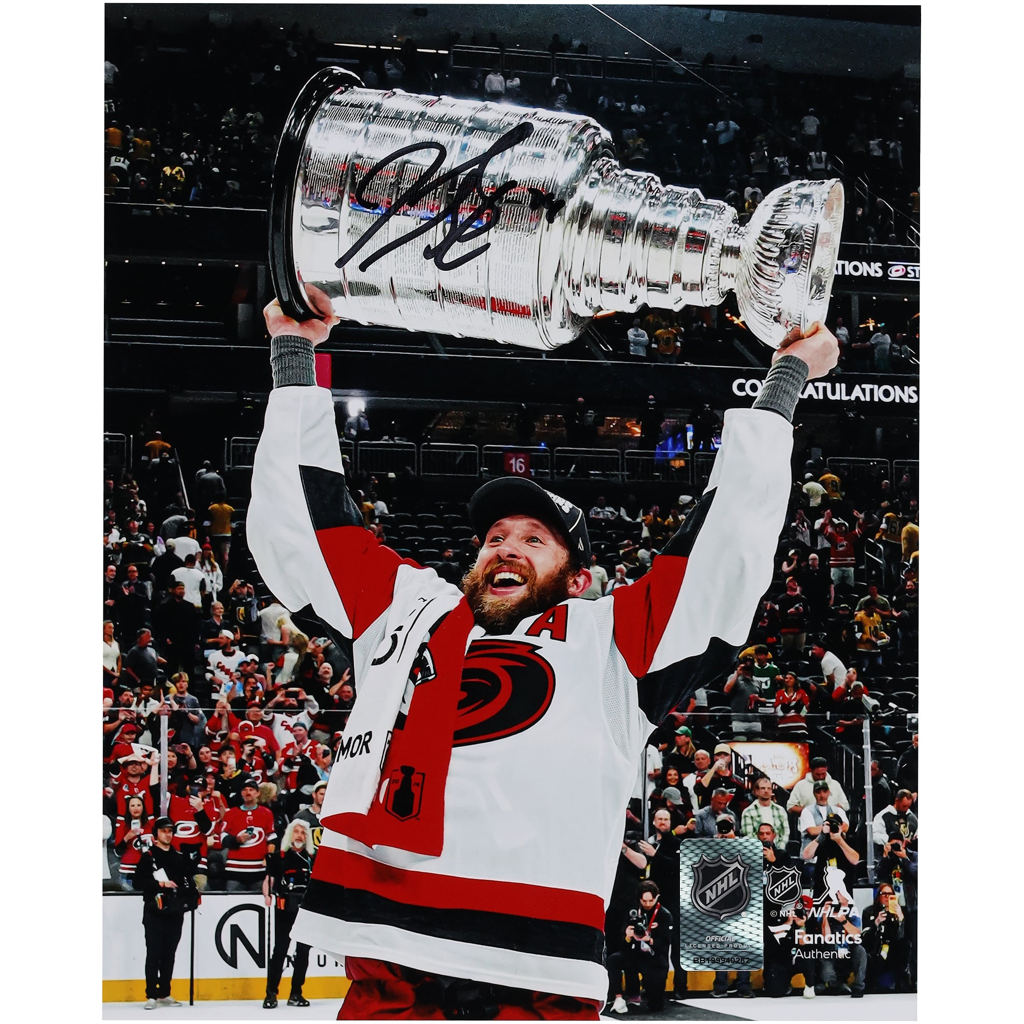 Jaccob Slavin Carolina Hurricanes Autographed 2026 Stanley Cup Champions 8" x 10" Raising Cup Photograph