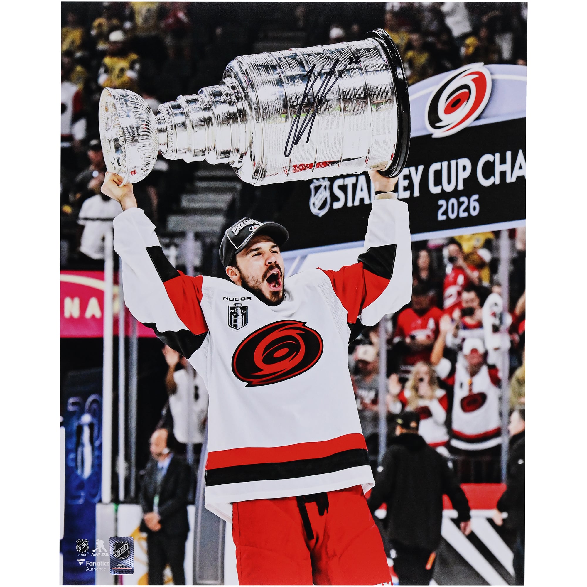 Logan Stankoven Carolina Hurricanes Autographed 2026 Stanley Cup Champions 16" x 20" Raising Cup Photograph