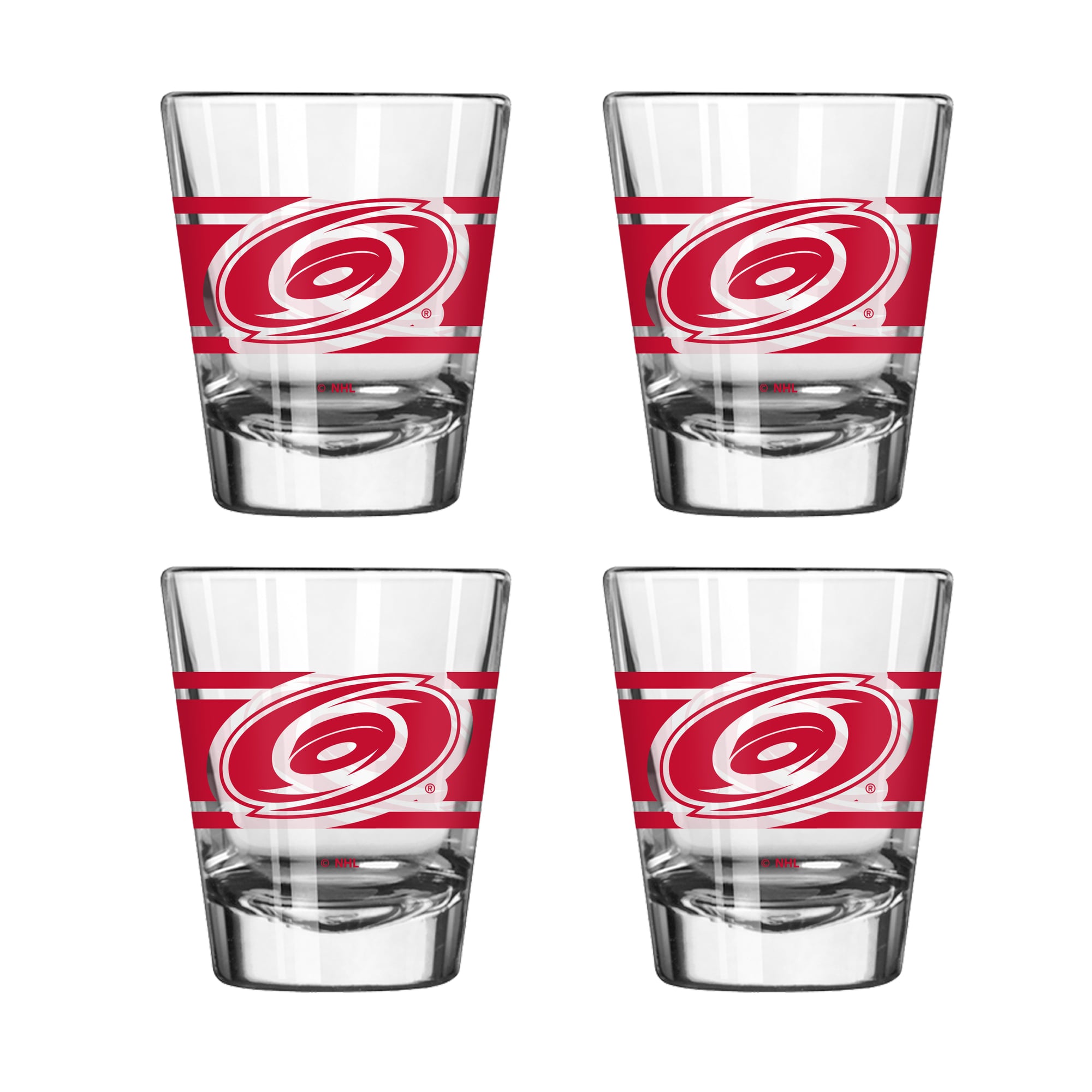 Ensemble de quatre verres à liqueur rayés Logo Brands Carolina Hurricanes