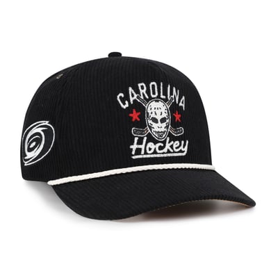Masque de hockey noir Carolina Hurricanes '47 pour homme, en velours côtelé avec boucle ajustable