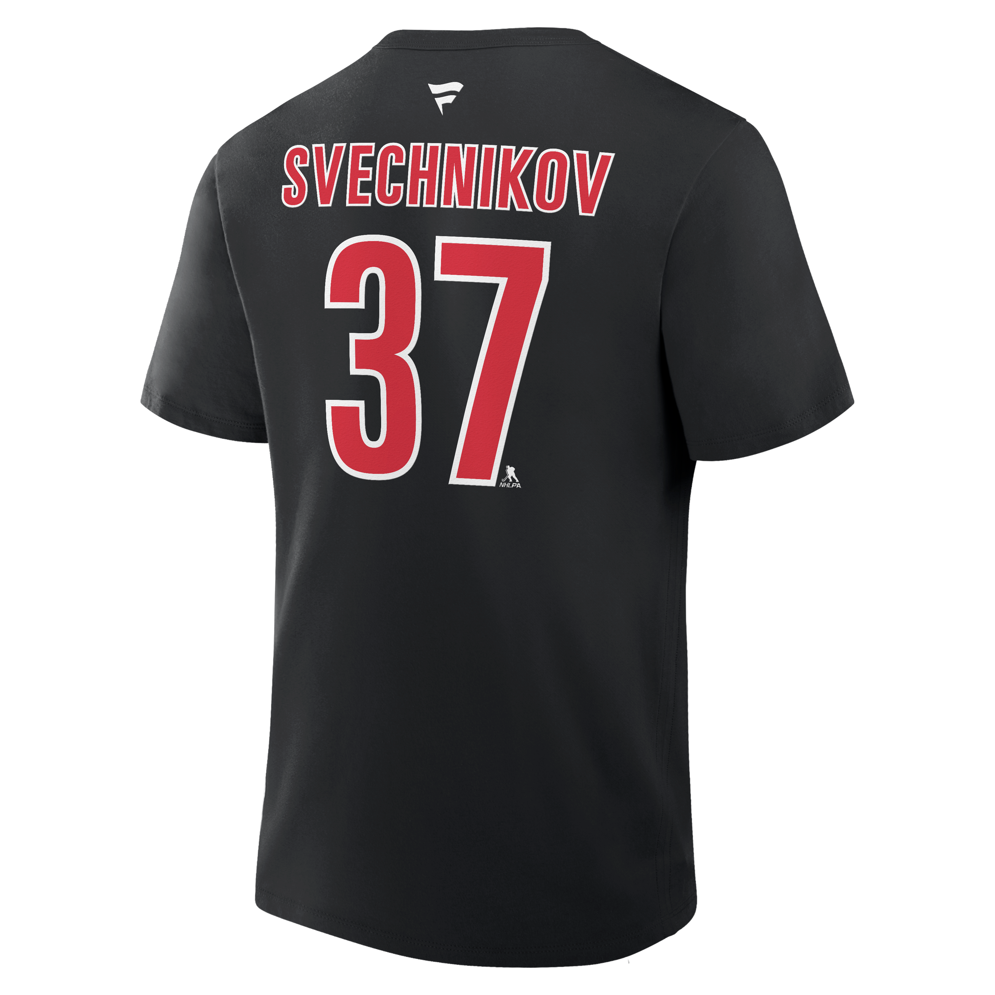 T-shirt authentique Fanatics Andrei Svechnikov noir des Hurricanes de la Caroline, avec nom et numéro.
