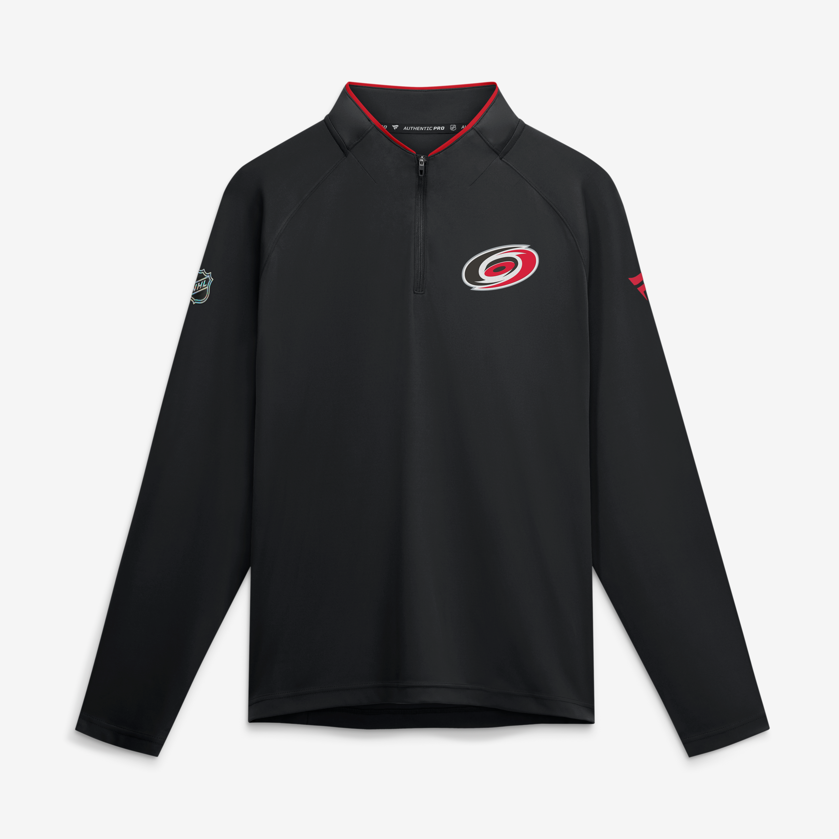 Pull-over léger à col zippé Fanatics noir Carolina Hurricanes Authentic Pro Rink pour homme