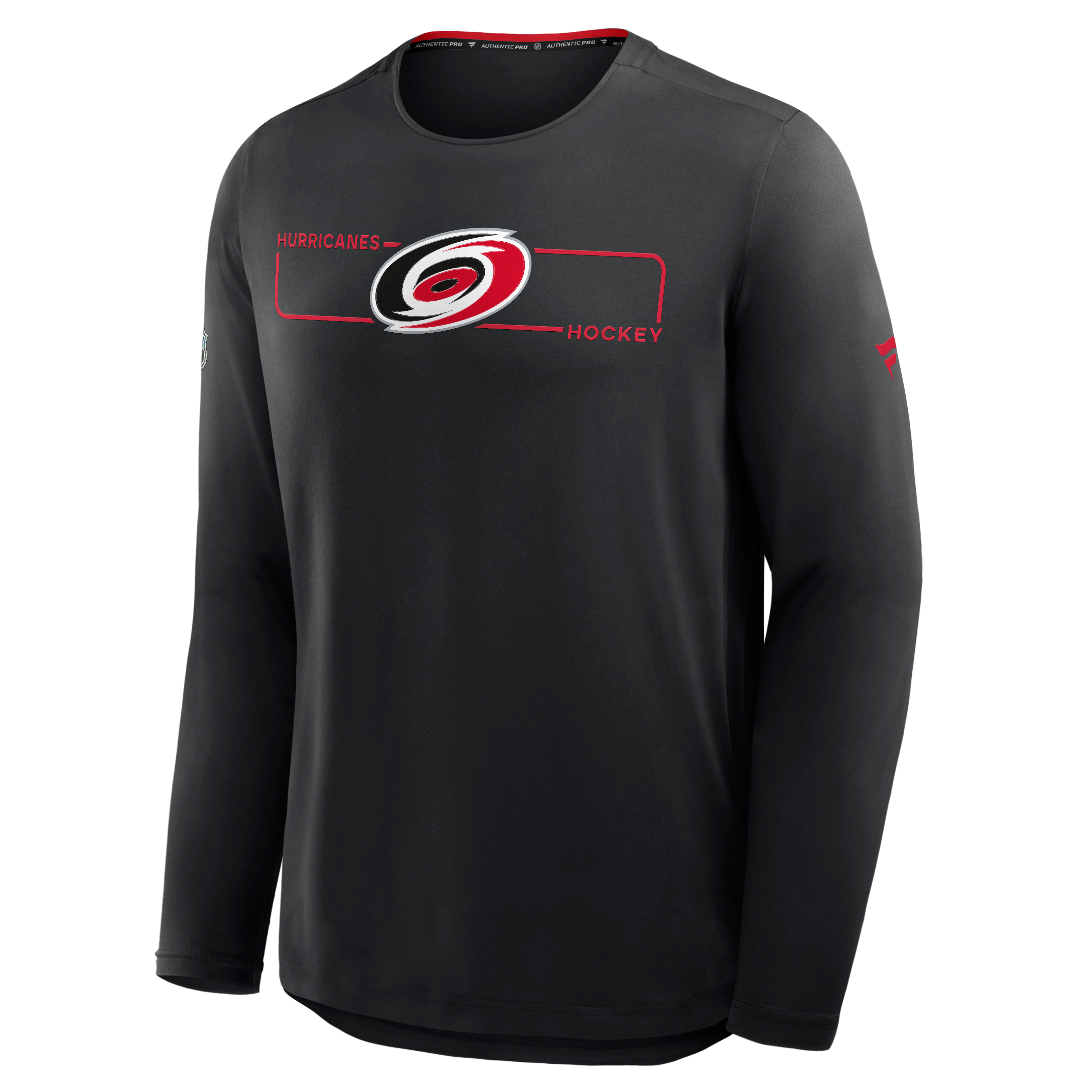 T-shirt à manches longues authentique Pro Rink Tech des Hurricanes de la Caroline, noir, marque Fanatics, pour homme