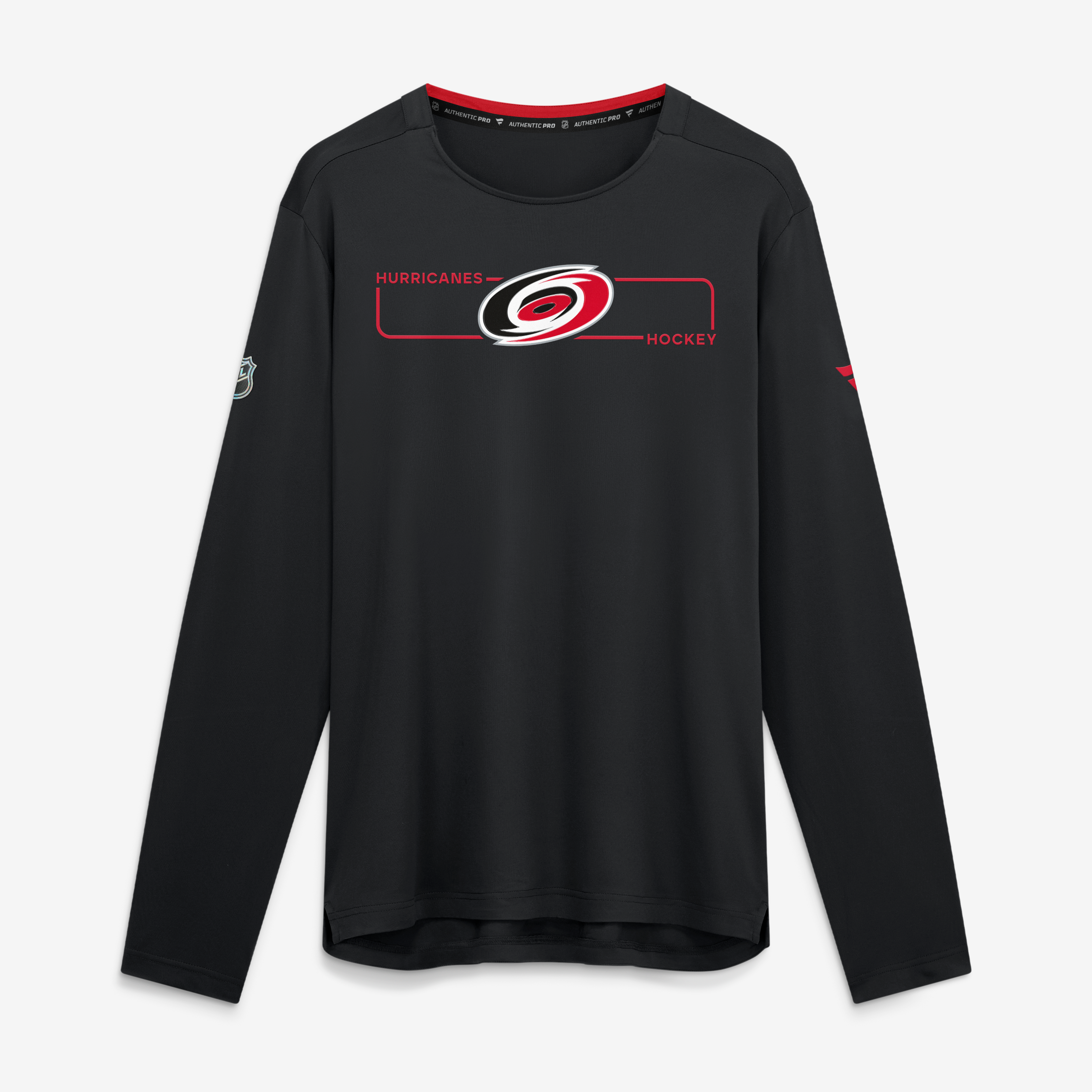 T-shirt à manches longues authentique Pro Rink Tech des Hurricanes de la Caroline, noir, marque Fanatics, pour homme